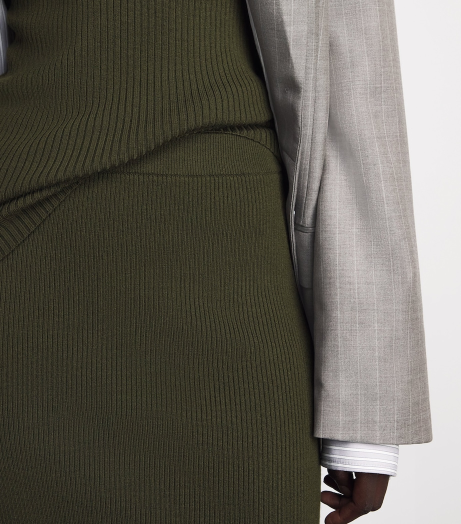 Victoria Beckham Womens Merino Wool-Blend Ribbed Midi Skirt Green Image 3