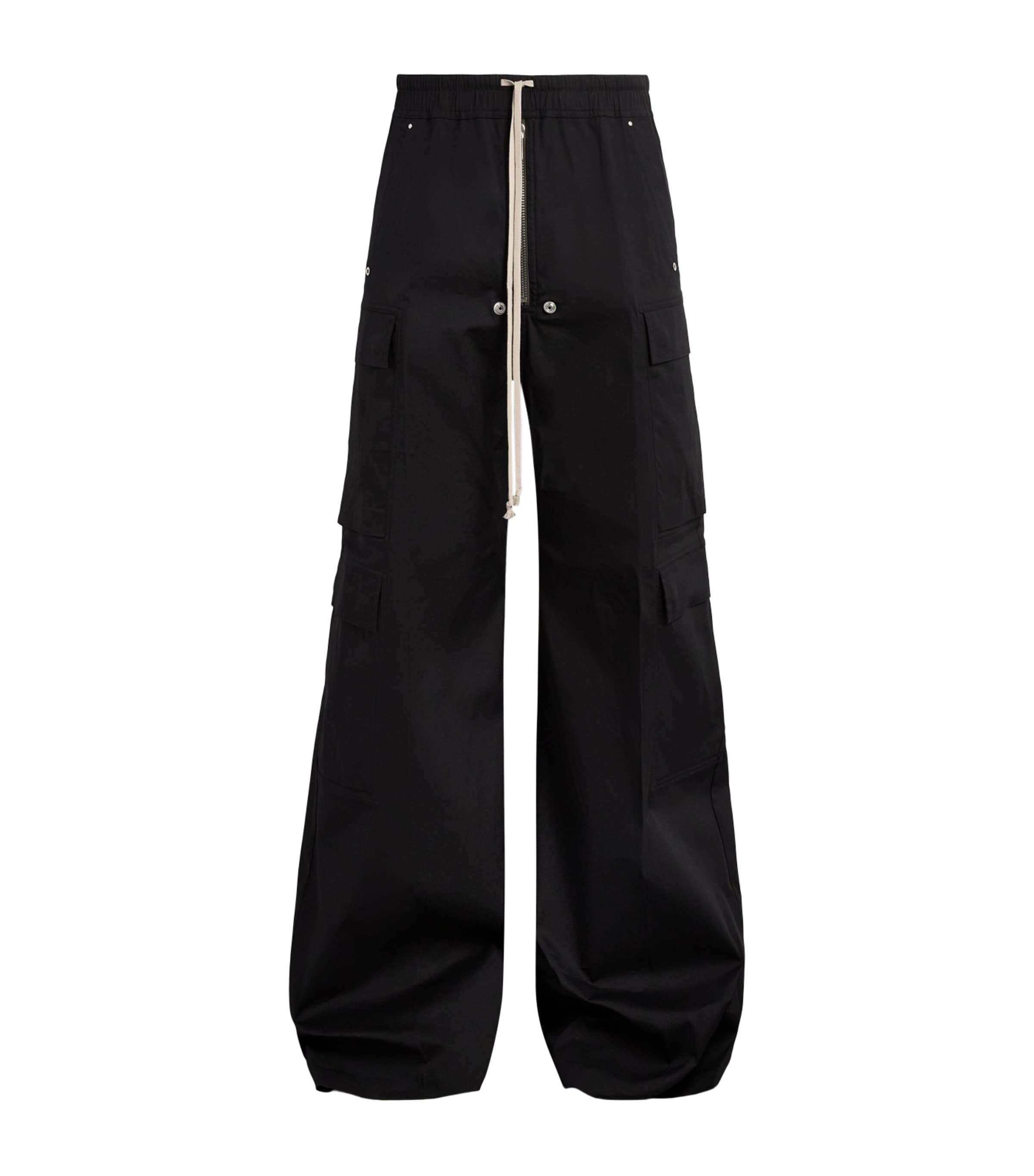 Rick Owens Mens Stretch-Cotton Wide-Leg Cargobelas Trousers Black Image 1