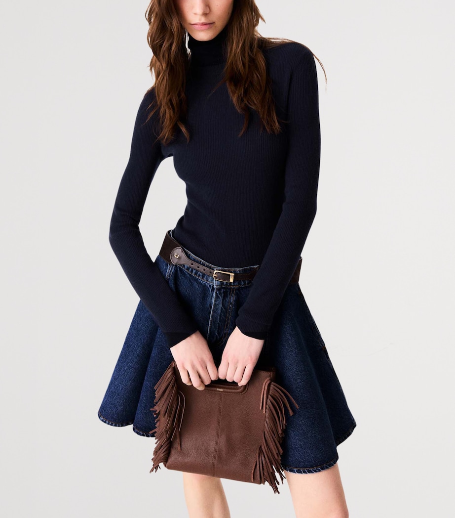 Maje Womens Wool-Silk Rollneck Sweater Navy Image 5