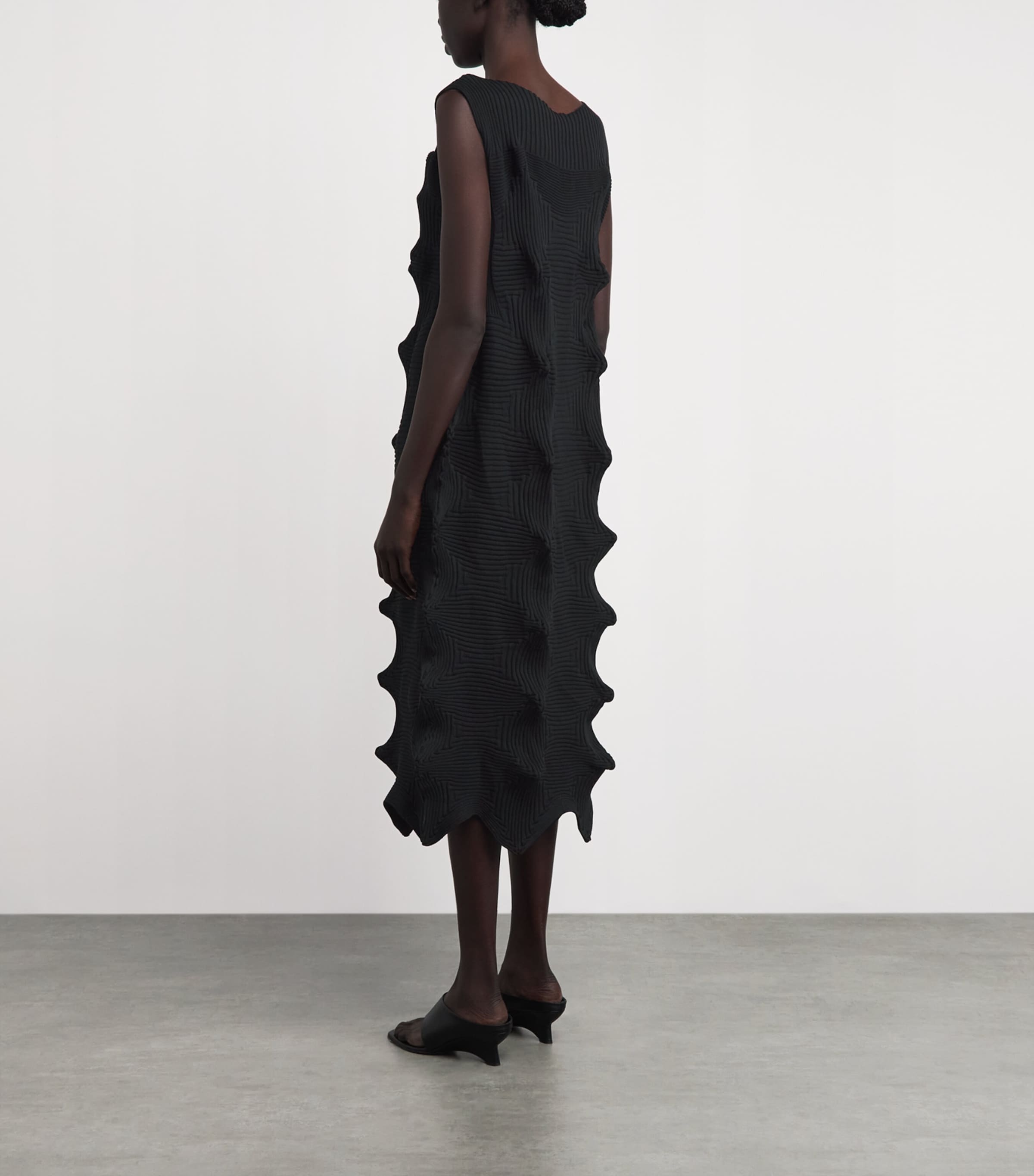Issey Miyake Womens Knitted Linkage Midi Dress Black Image 4