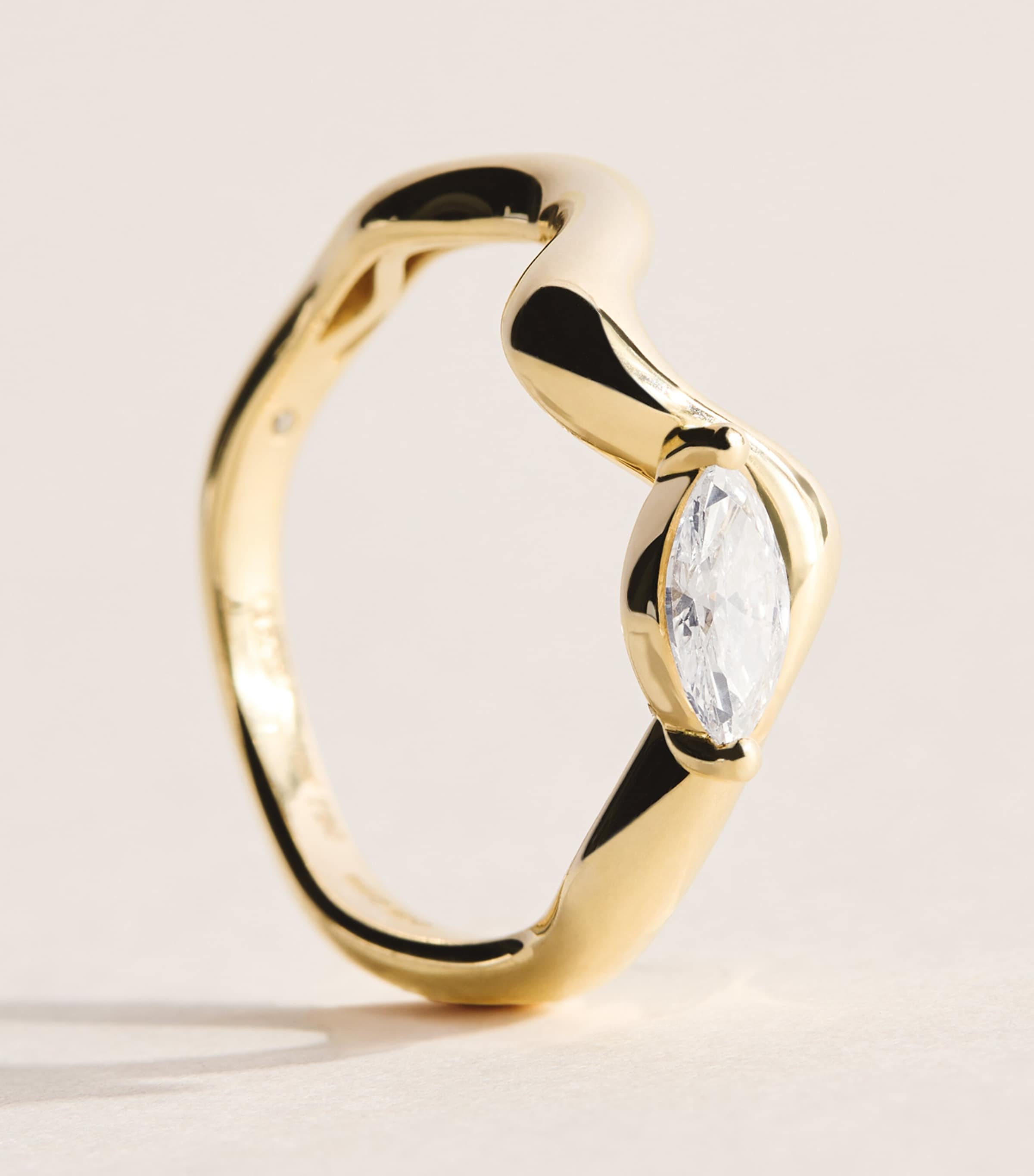 SHAY Yellow Gold and Diamond Marquise Wave Ring Yellow Gold Image 5