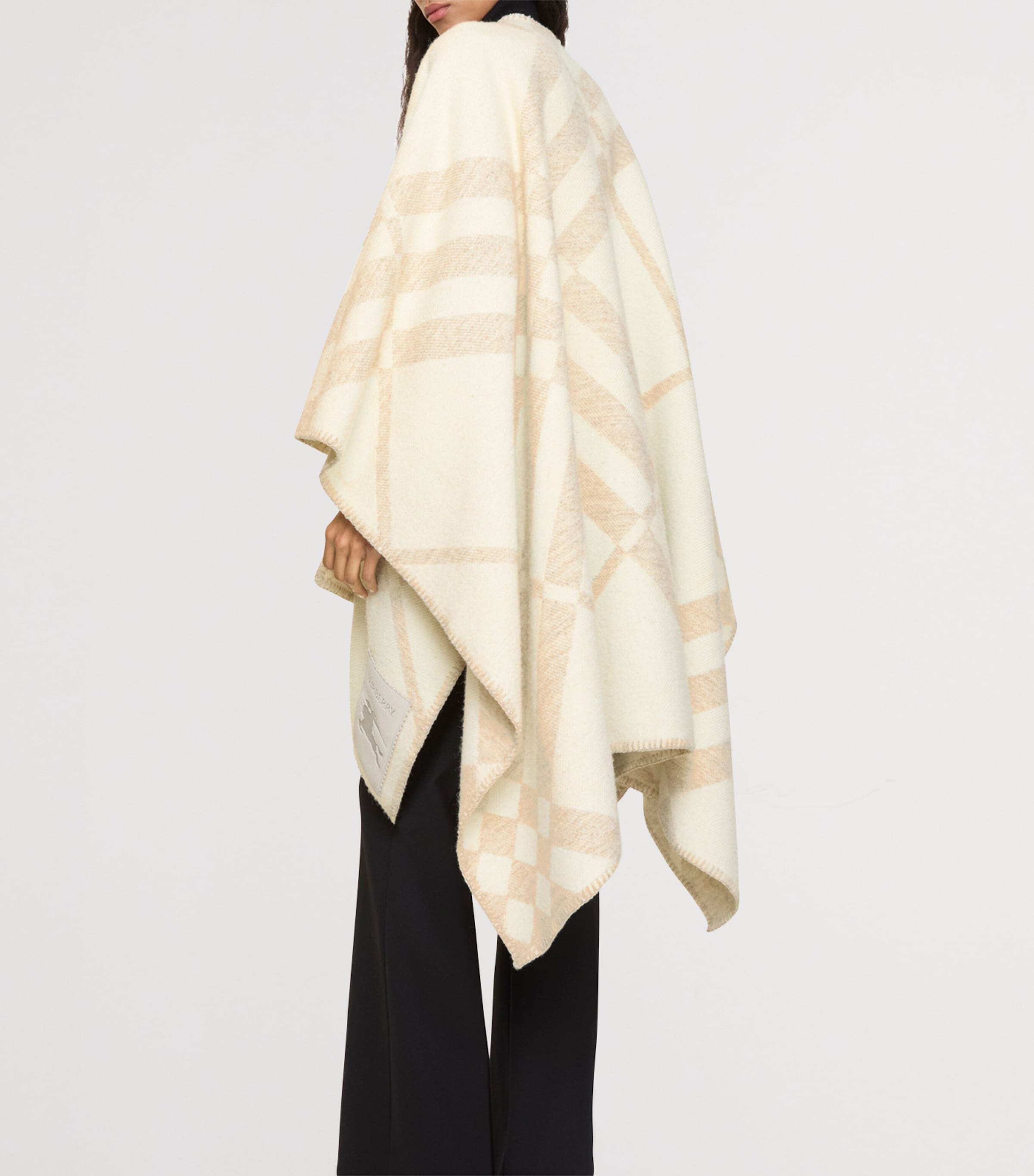 Wool-Cashmere Check Cape CALICO BEIGE Image 3