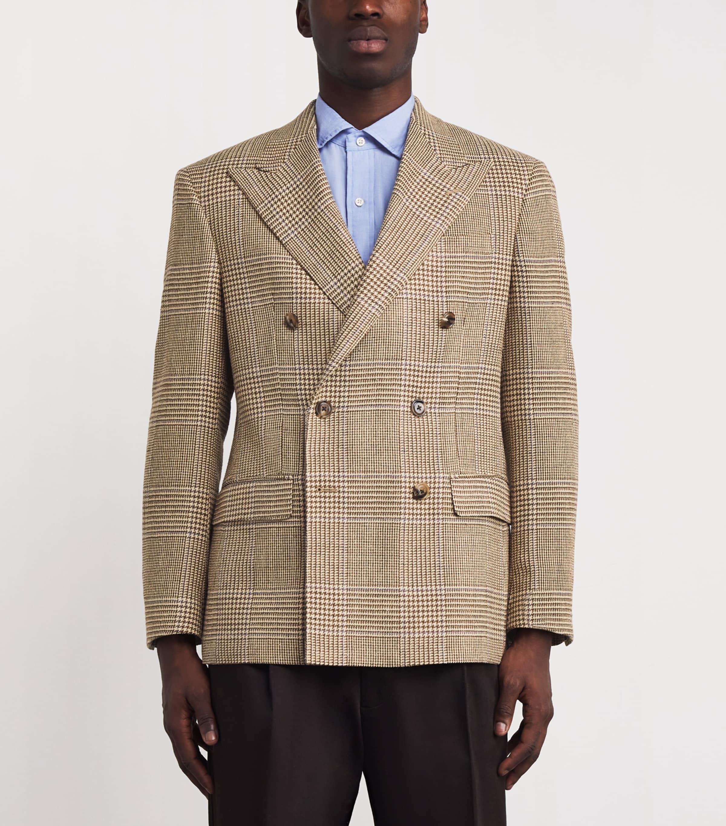 Linen-Silk-Cotton Glenplaid Check Blazer BROWN MULTI Image 3