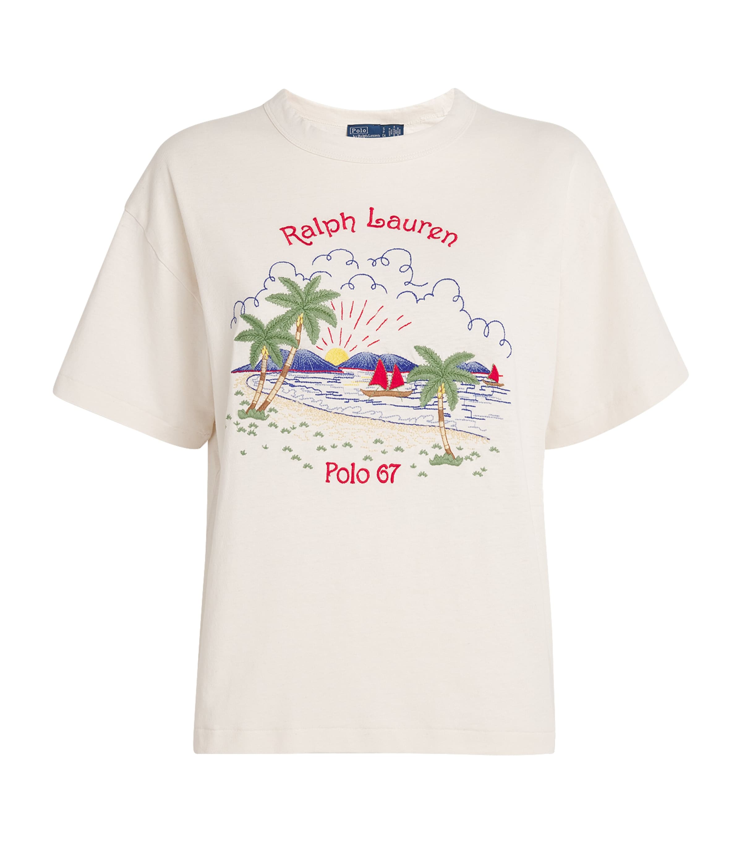 Shop Polo Ralph Lauren Cotton-linen Embroidered Beach T-shirt In Ivory