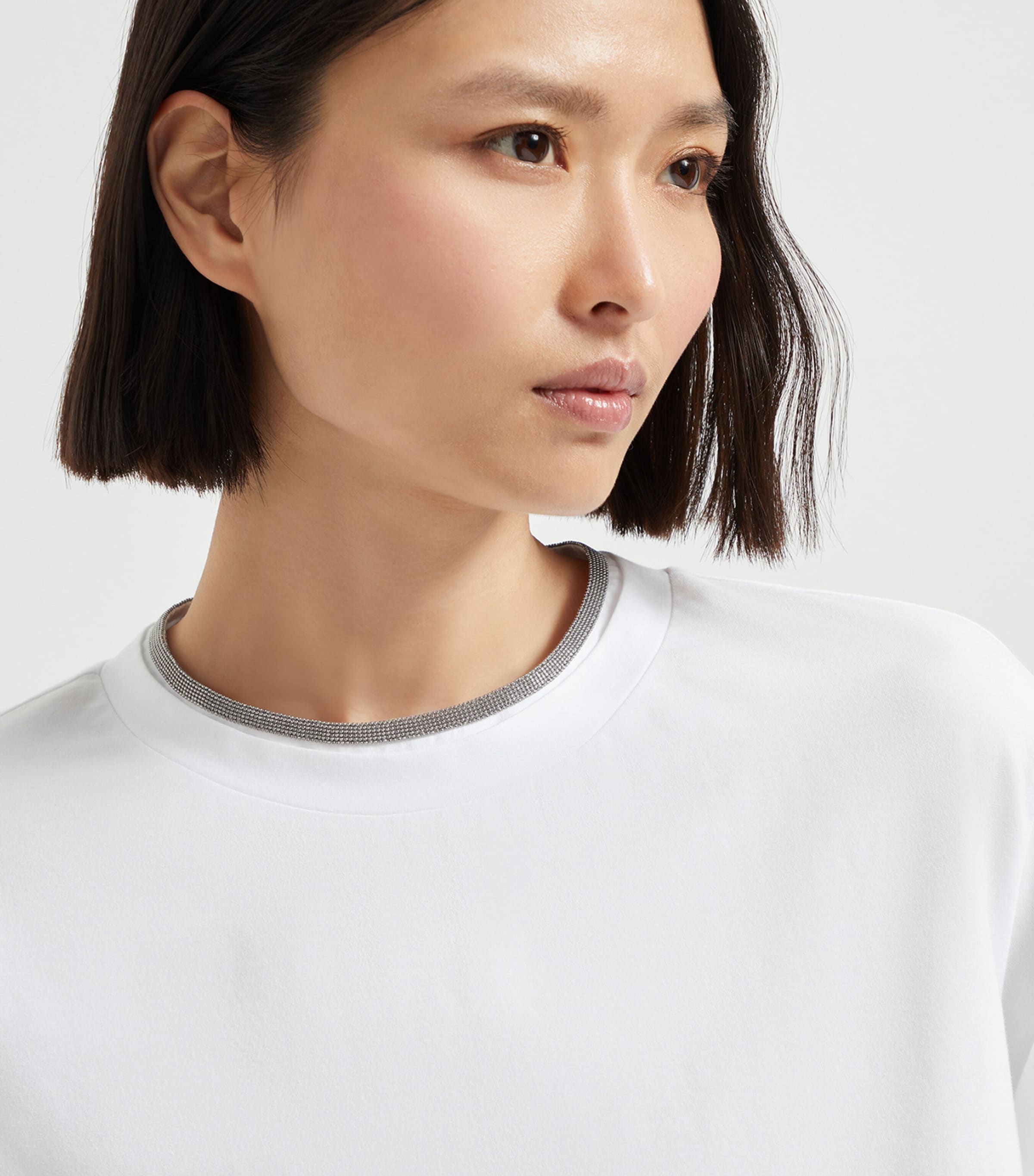 Brunello Cucinelli Womens Stretch-Cotton Monili-Detail T-Shirt Image 6
