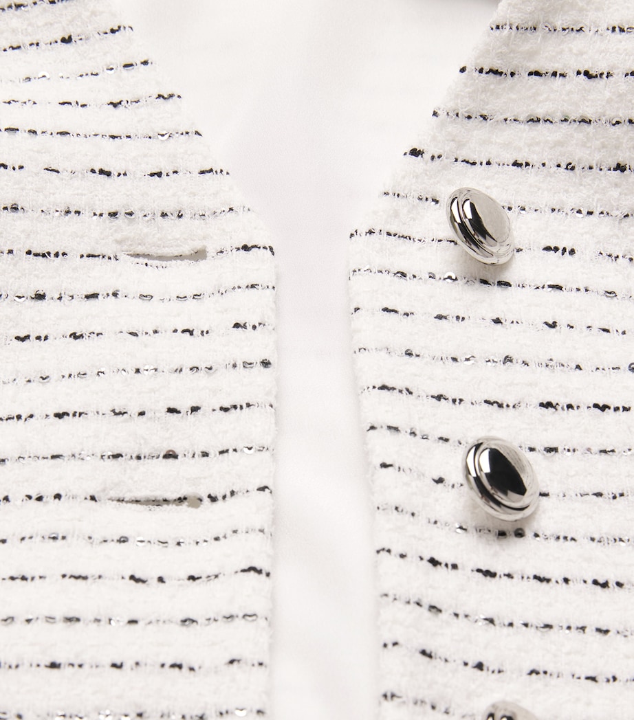 Tweed Embellished V-Neck Jacket 0822 WHITE-BLACK Image 5