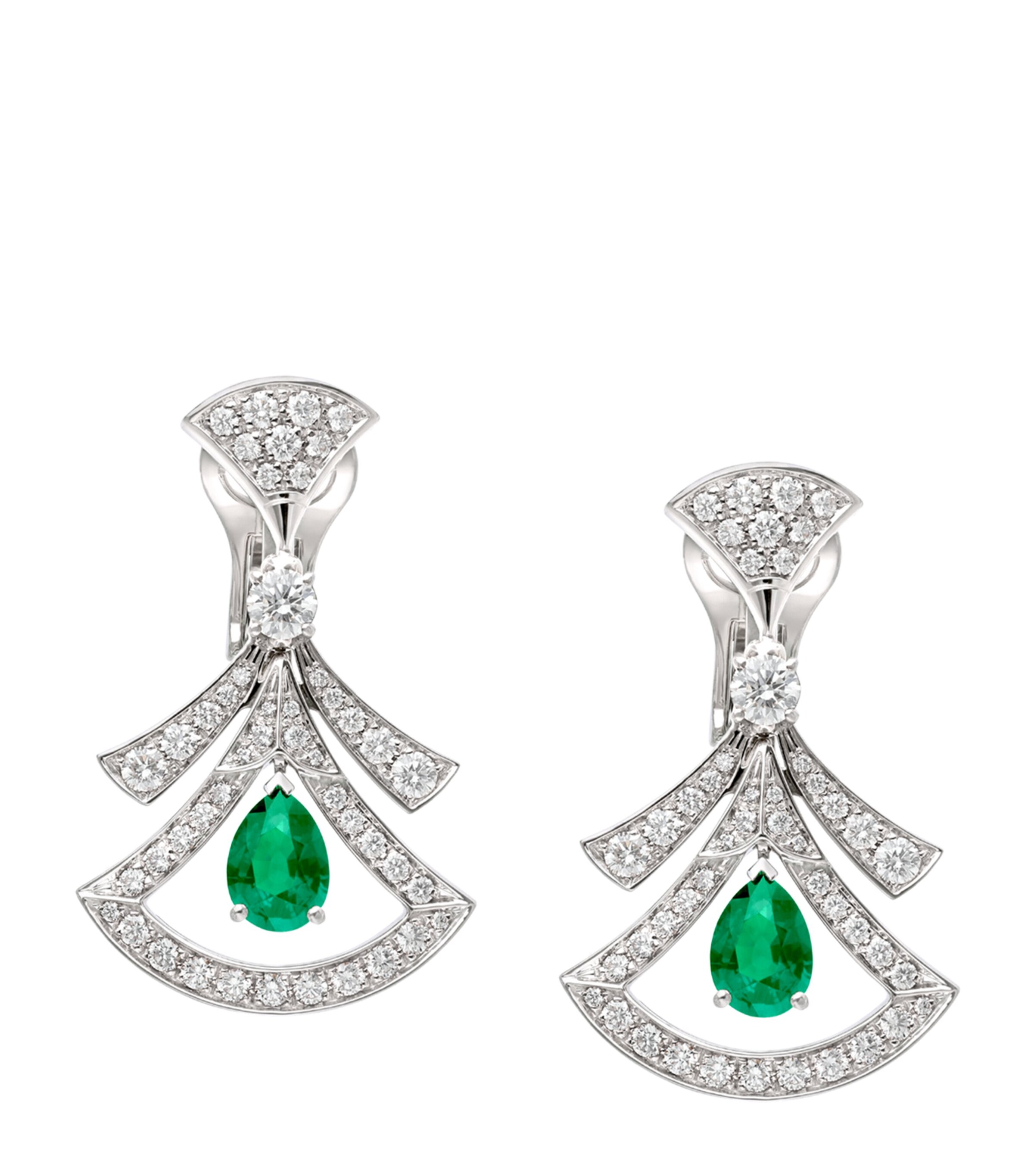 Bvlgari White Gold, Diamond and Emerald Divas’ Dream Openwork Earrings White Gold Image 1