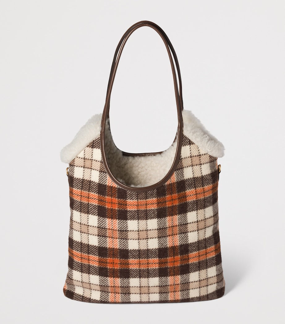 Shearling-Trim Plaid Ivy Tote Bag F0Z0F Image 4