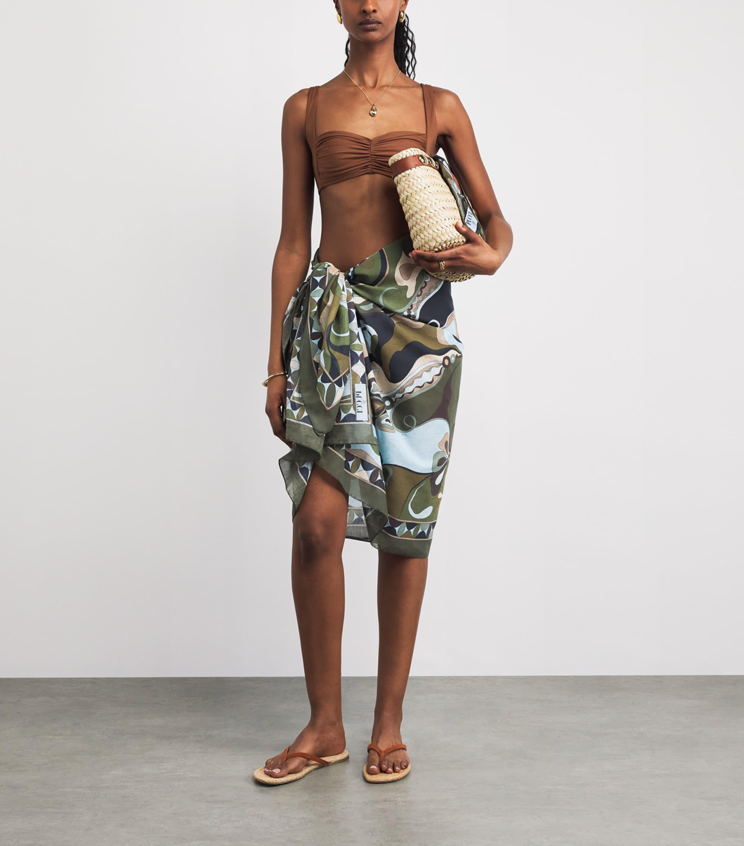 PUCCI Womens Cotton Printed Sarong Khaki Image 2