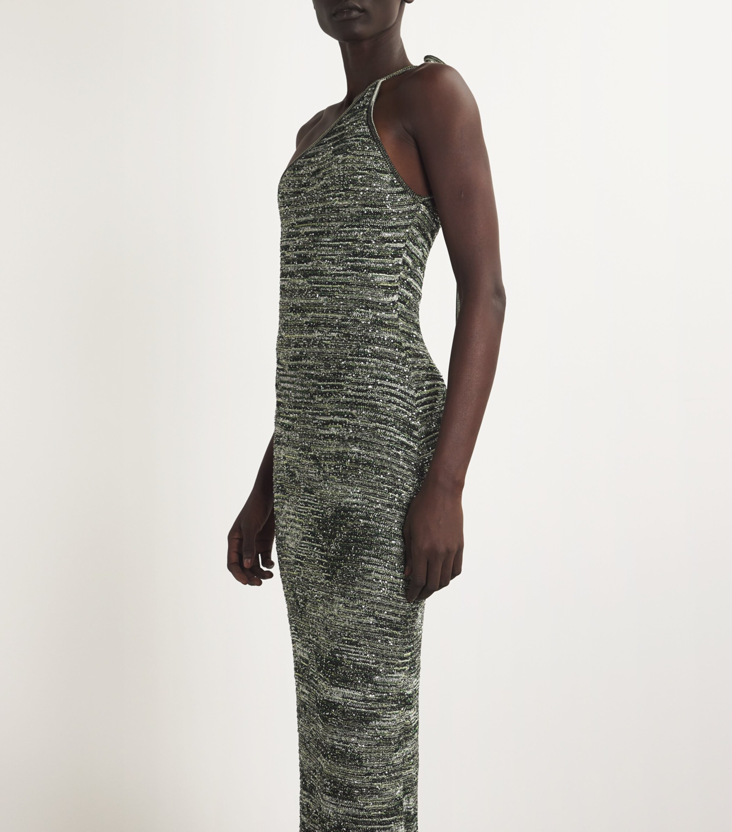 Missoni Womens Sequinned Asymmetric Maxi Dress Blck/grn Image 4