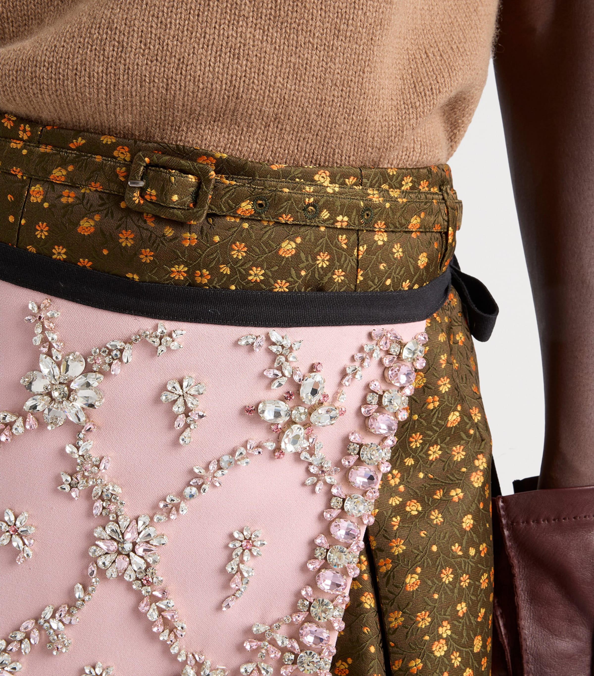 Prada Womens Floral Jacquard Pleated Midi Skirt Green Image 3
