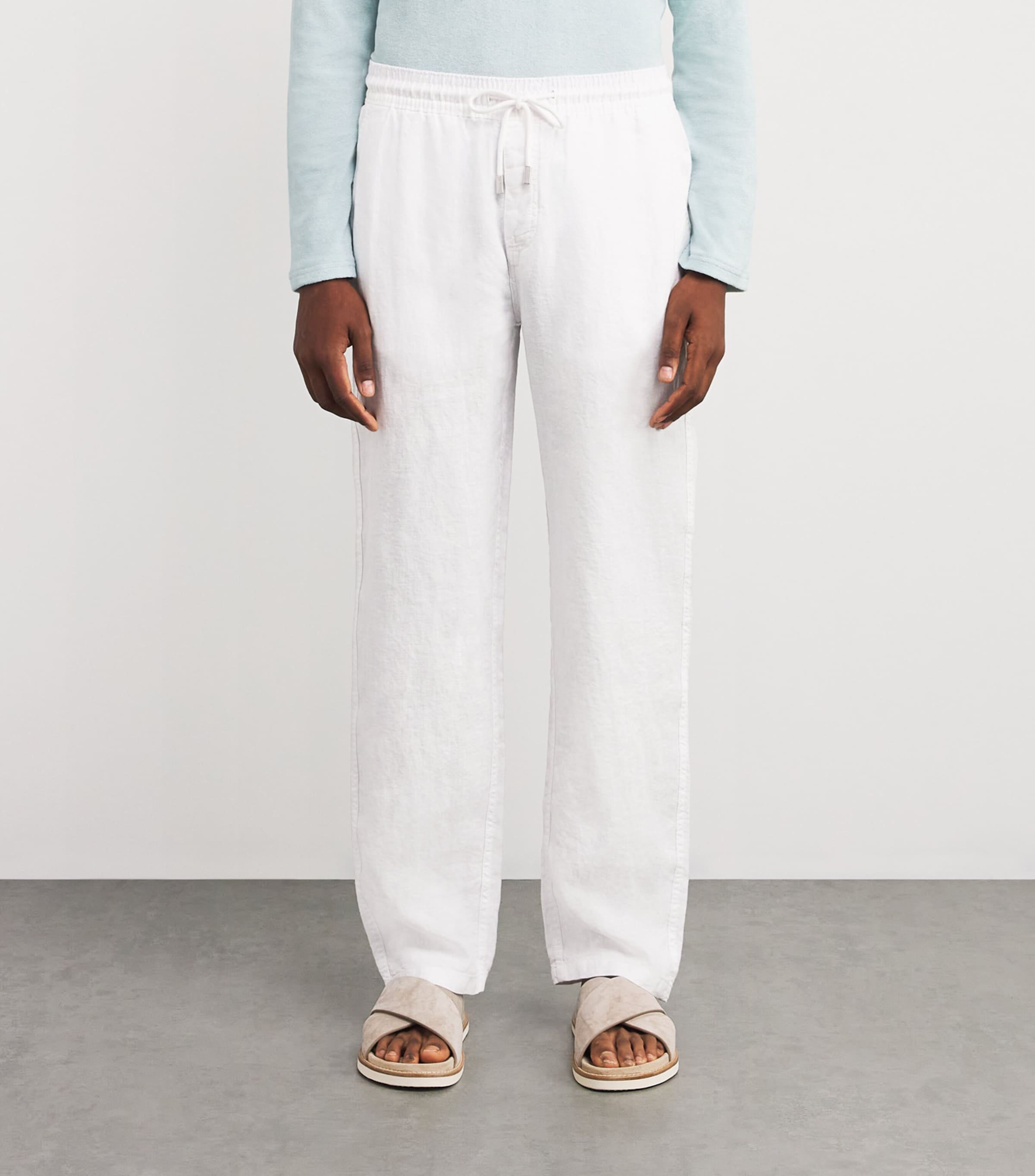 Linen Pacha Drawstring Trousers 010-WHITE Image 3