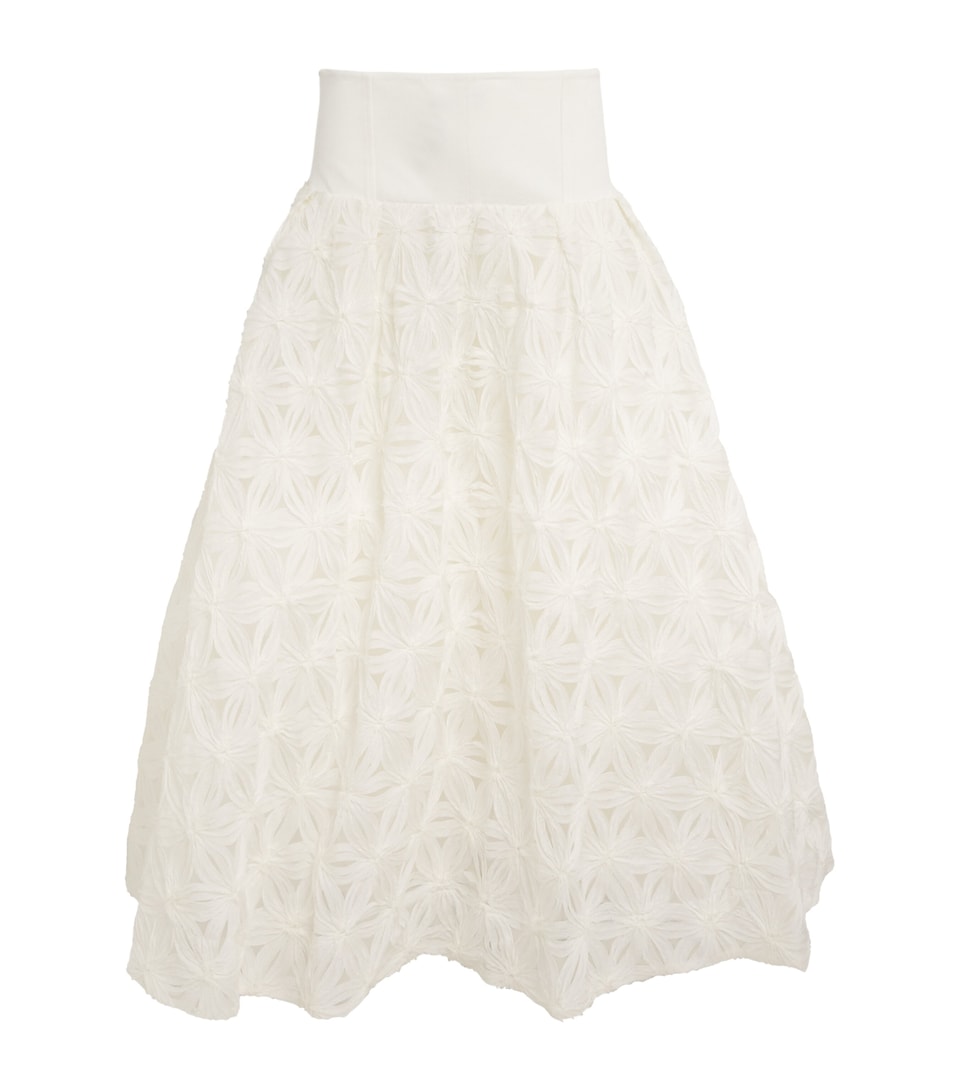 Simkhai Embroidered Mindy Midi Skirt Ivory