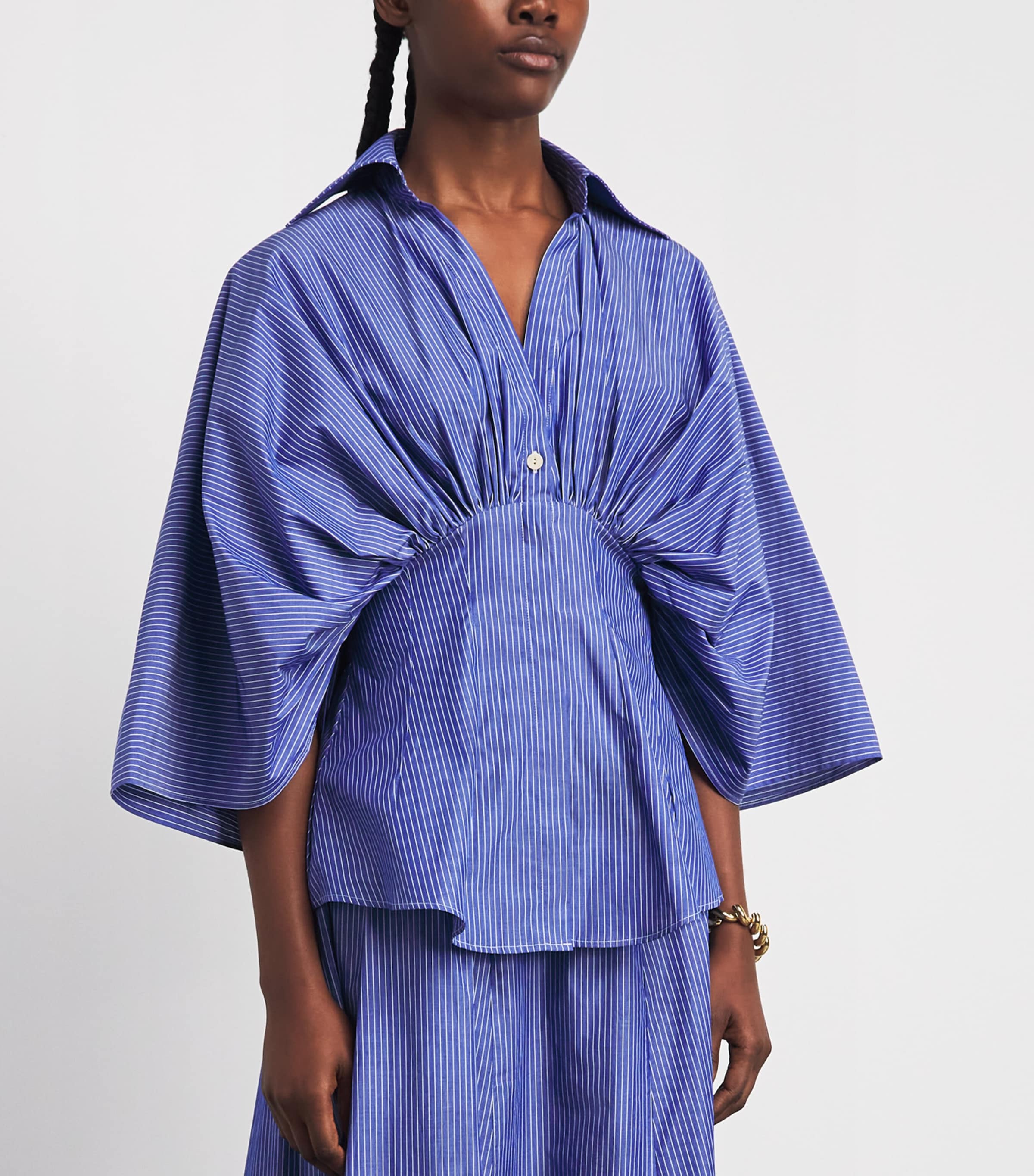 Palmer//Harding Womens Draped Resilient Shirt Blu Blu Cttn Pn Strp Image 4