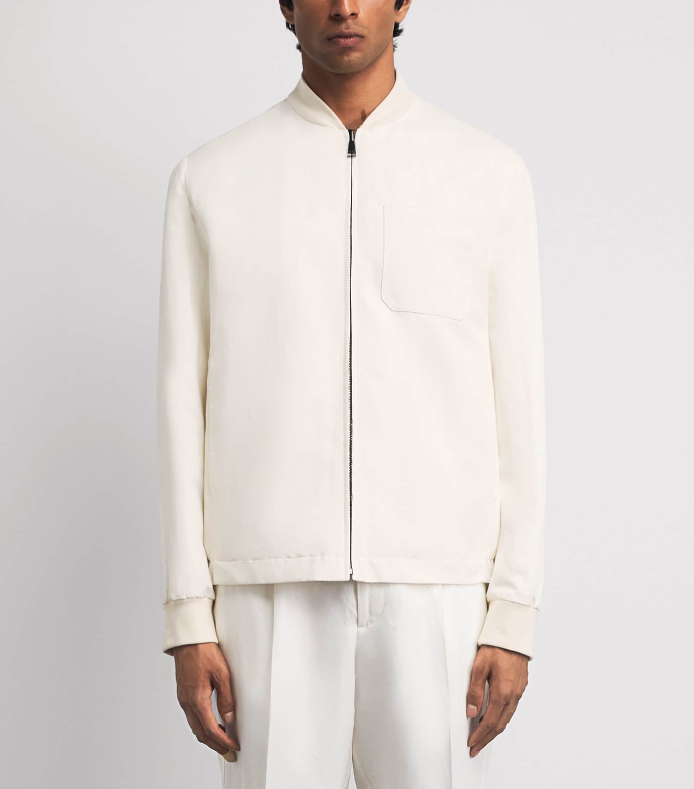 Canali Mens Linen-Silk Bomber Jacket Image 4