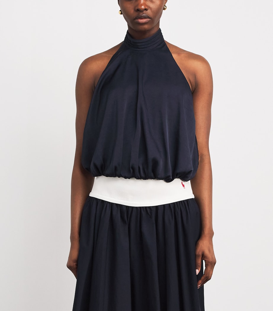 Claudie Pierlot Womens Satin Open-Back Blouse Navy Image 4