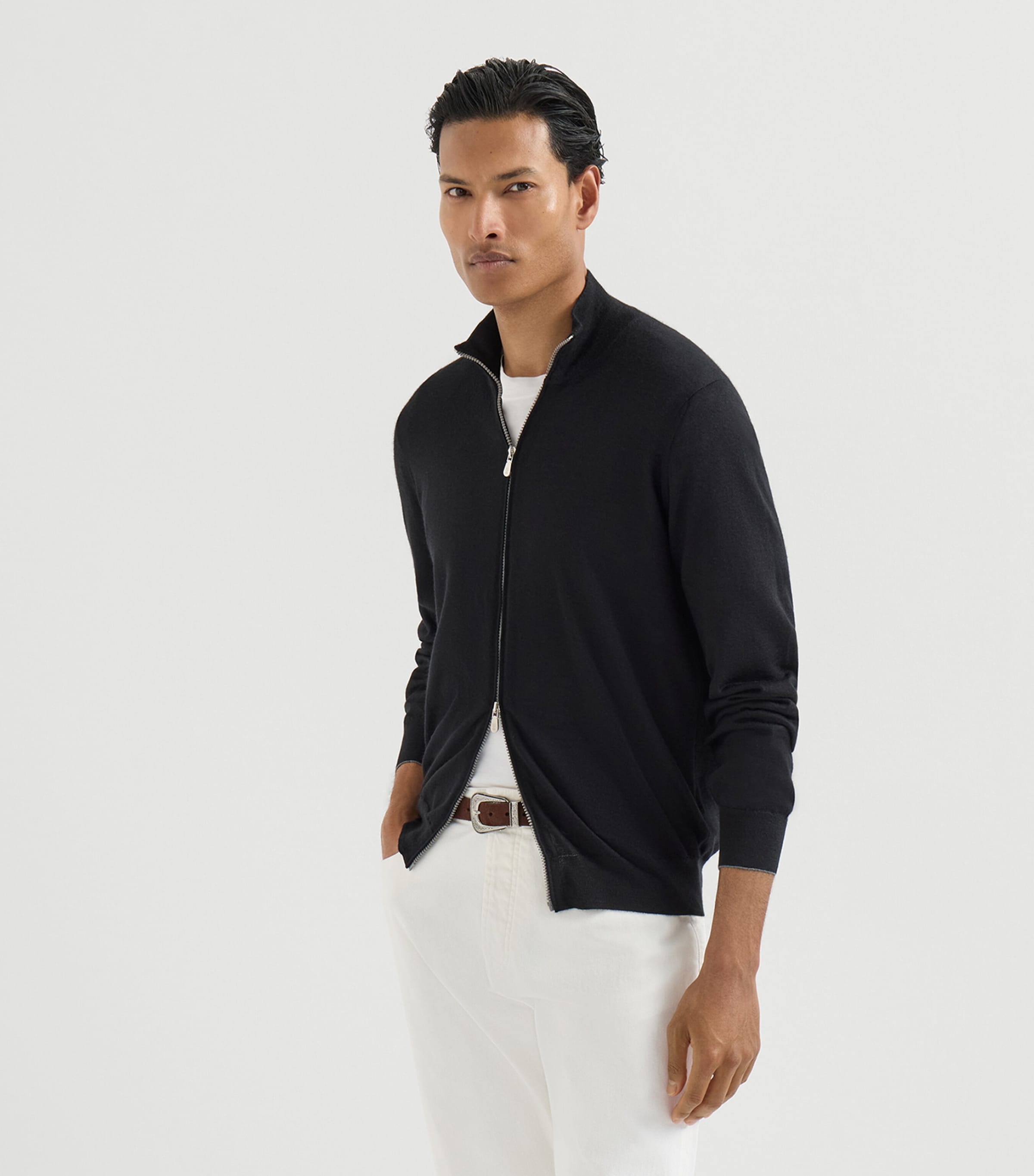 Brunello Cucinelli Mens Cashmere-Silk Zip-Up Cardigan Image 3