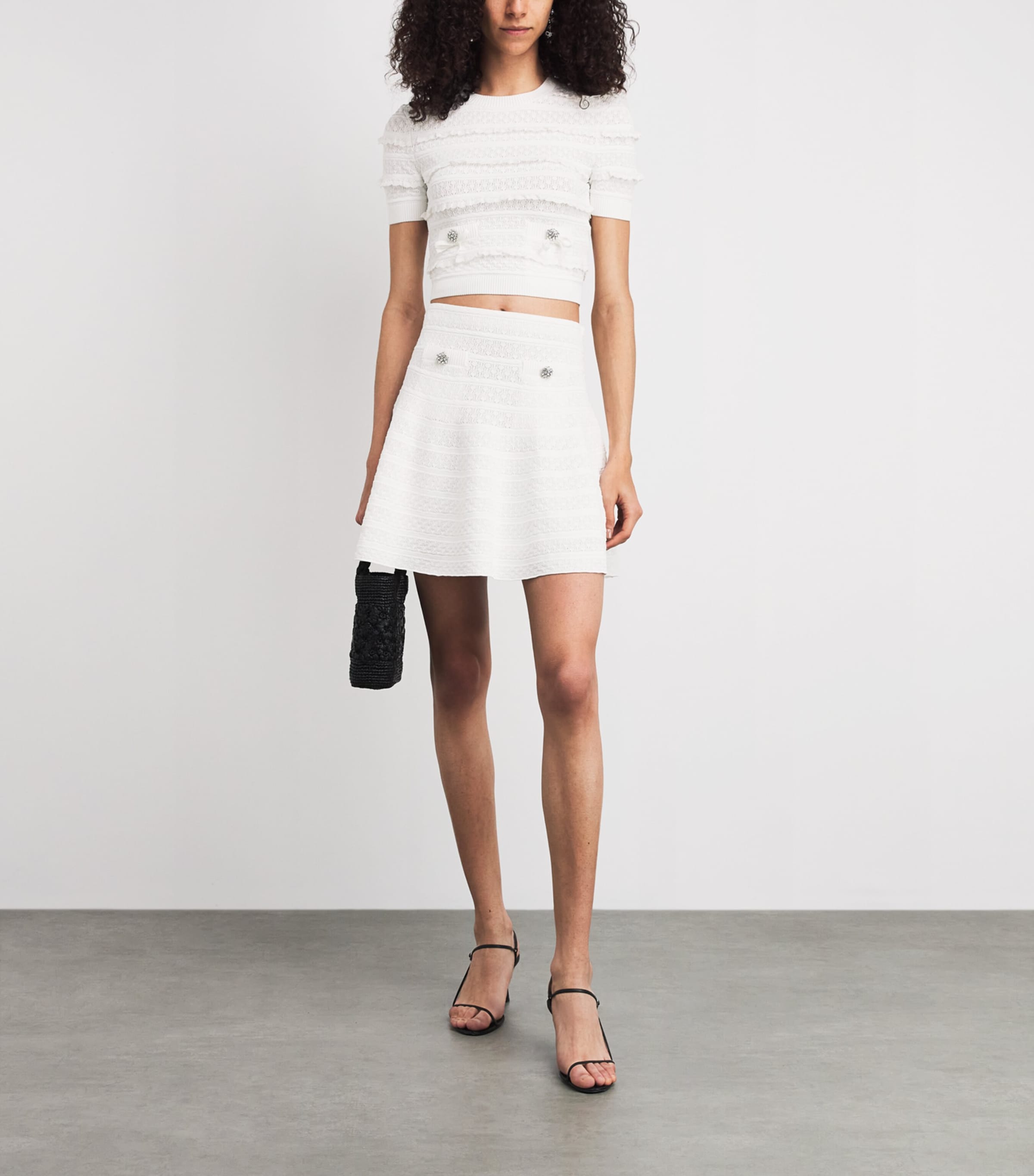 Self-Portrait Womens Pointelle Mini Skirt White Image 2