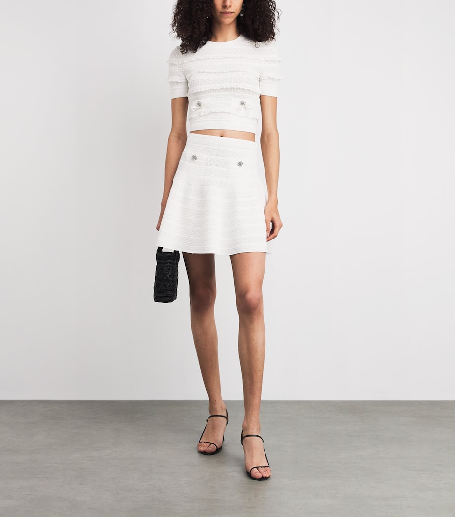 Self-Portrait Womens Pointelle Mini Skirt White Image 2