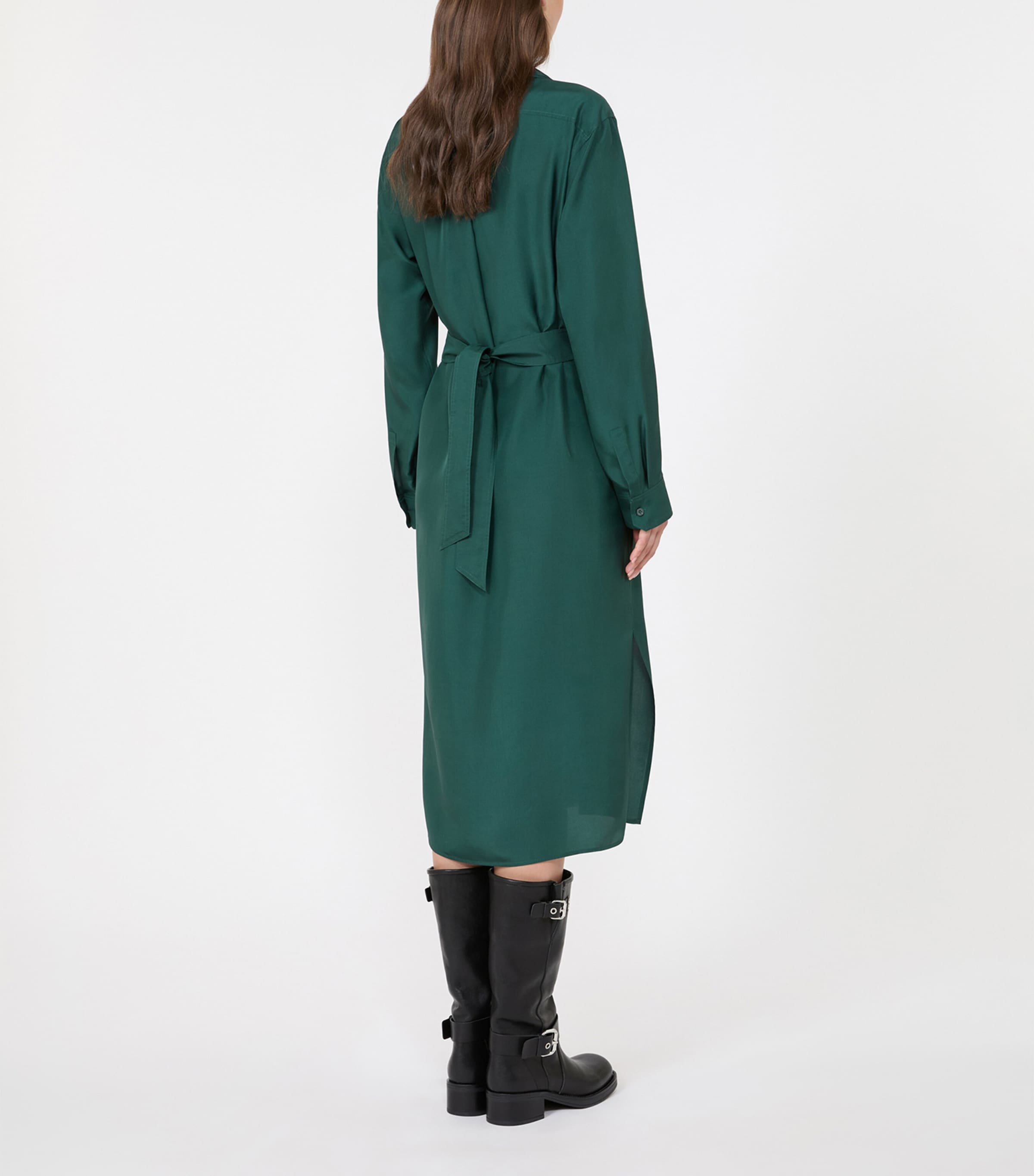 Weekend Max Mara Womens Silk Midi Shirt Dress Dark Green Image 4