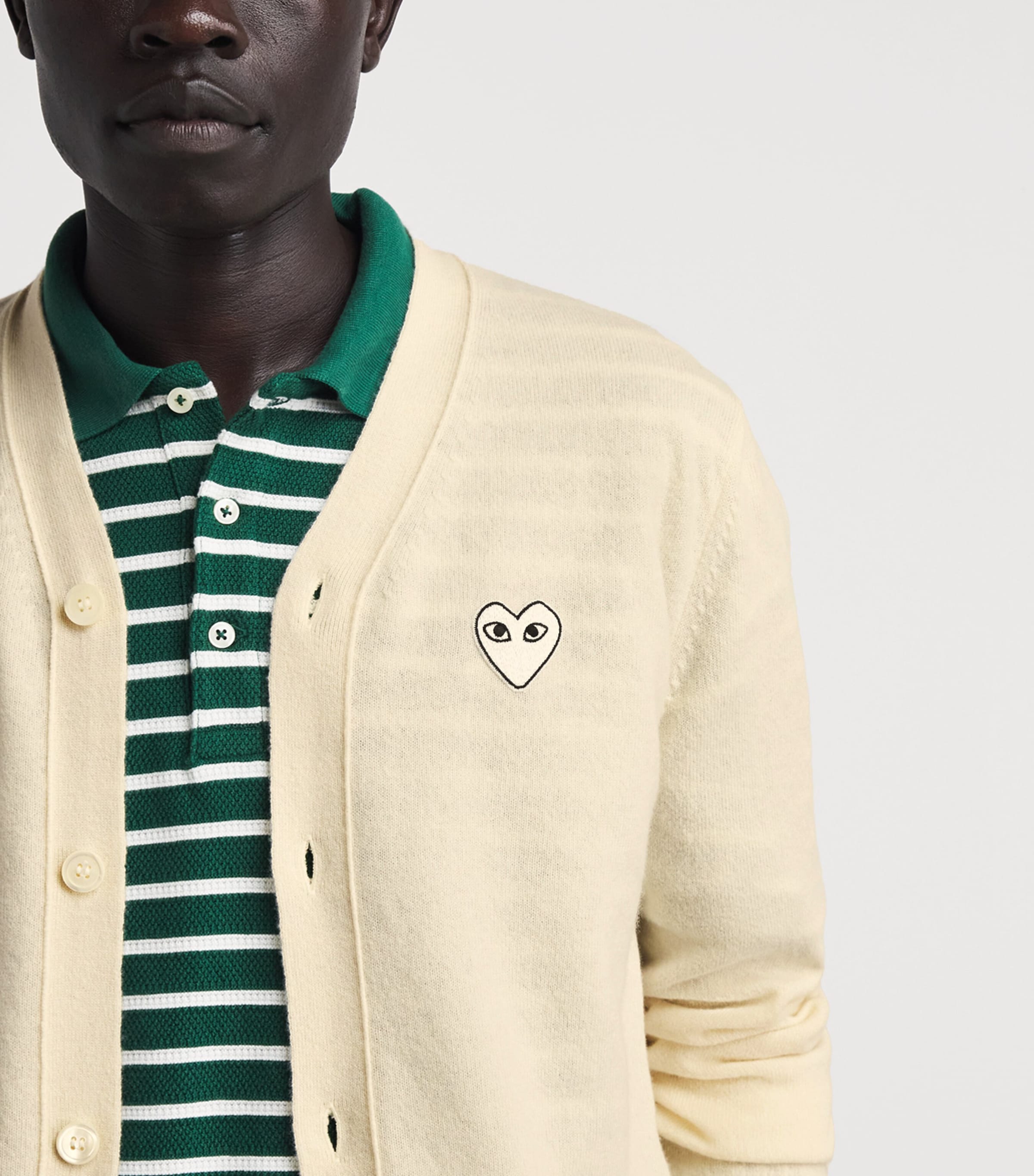 Comme Des Garçons Play Mens Wool Heart Cardigan Ivory Image 3