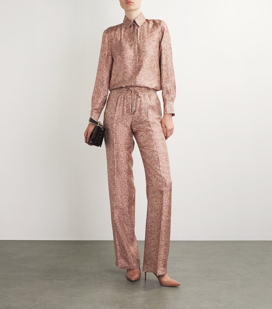 Silk Herringbone Drawstring Trousers ROSE Image 2