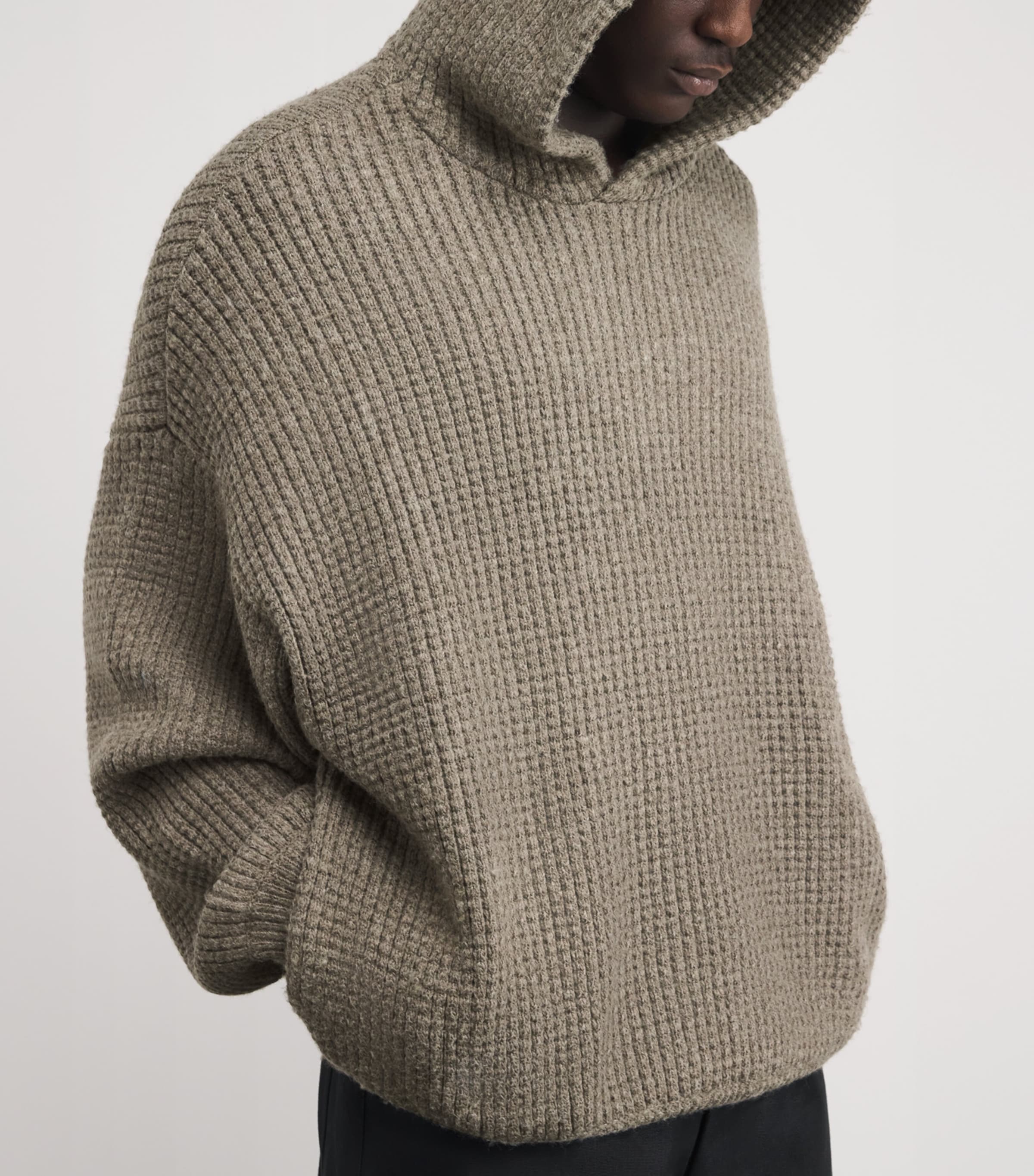 Oversized Waffle-Knit Hoodie HOMESTEAD HEATHER Image 6