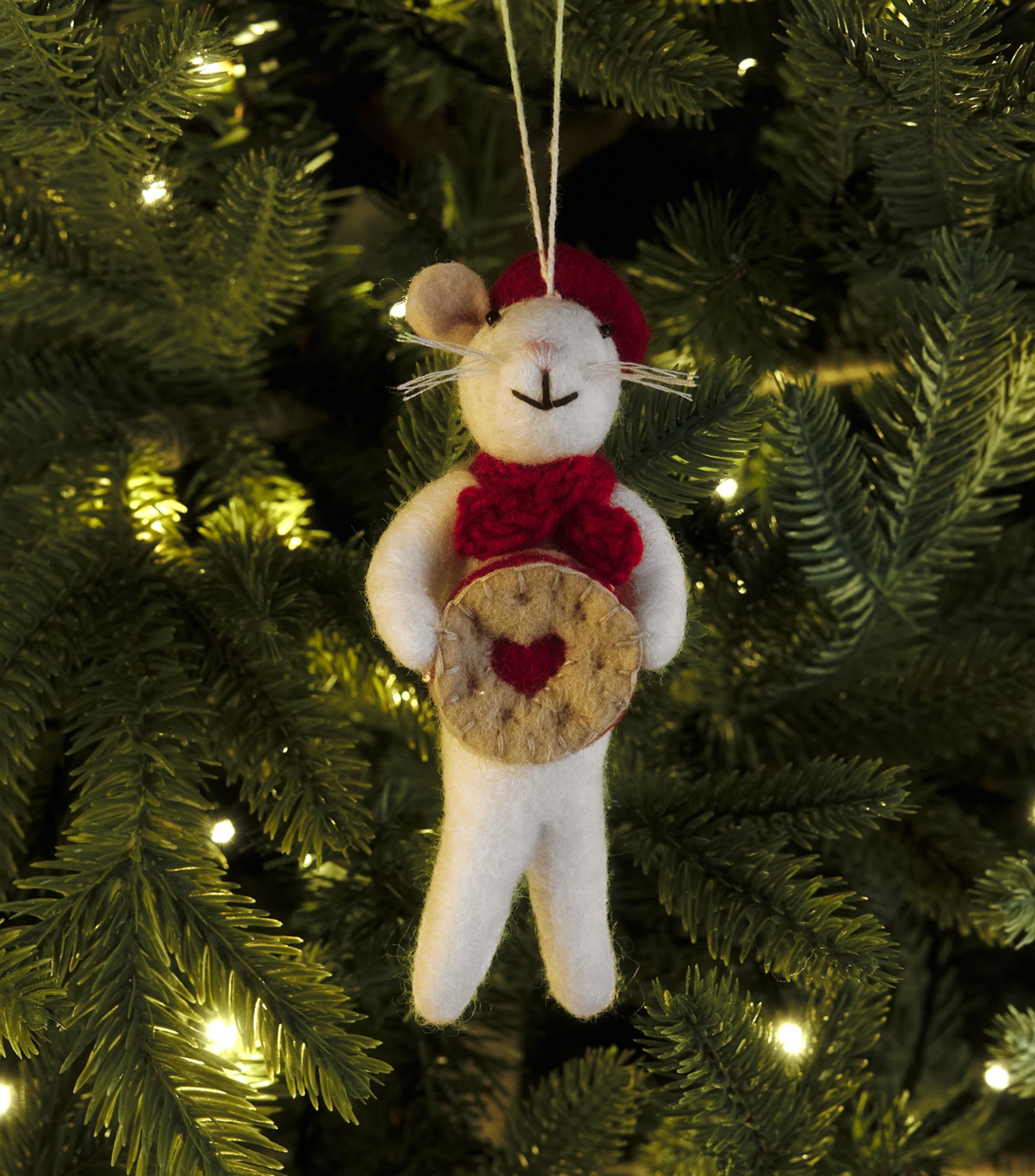 Harrods Felt Mouse Jammy Dodger Tree Decoration White & Red Image 3