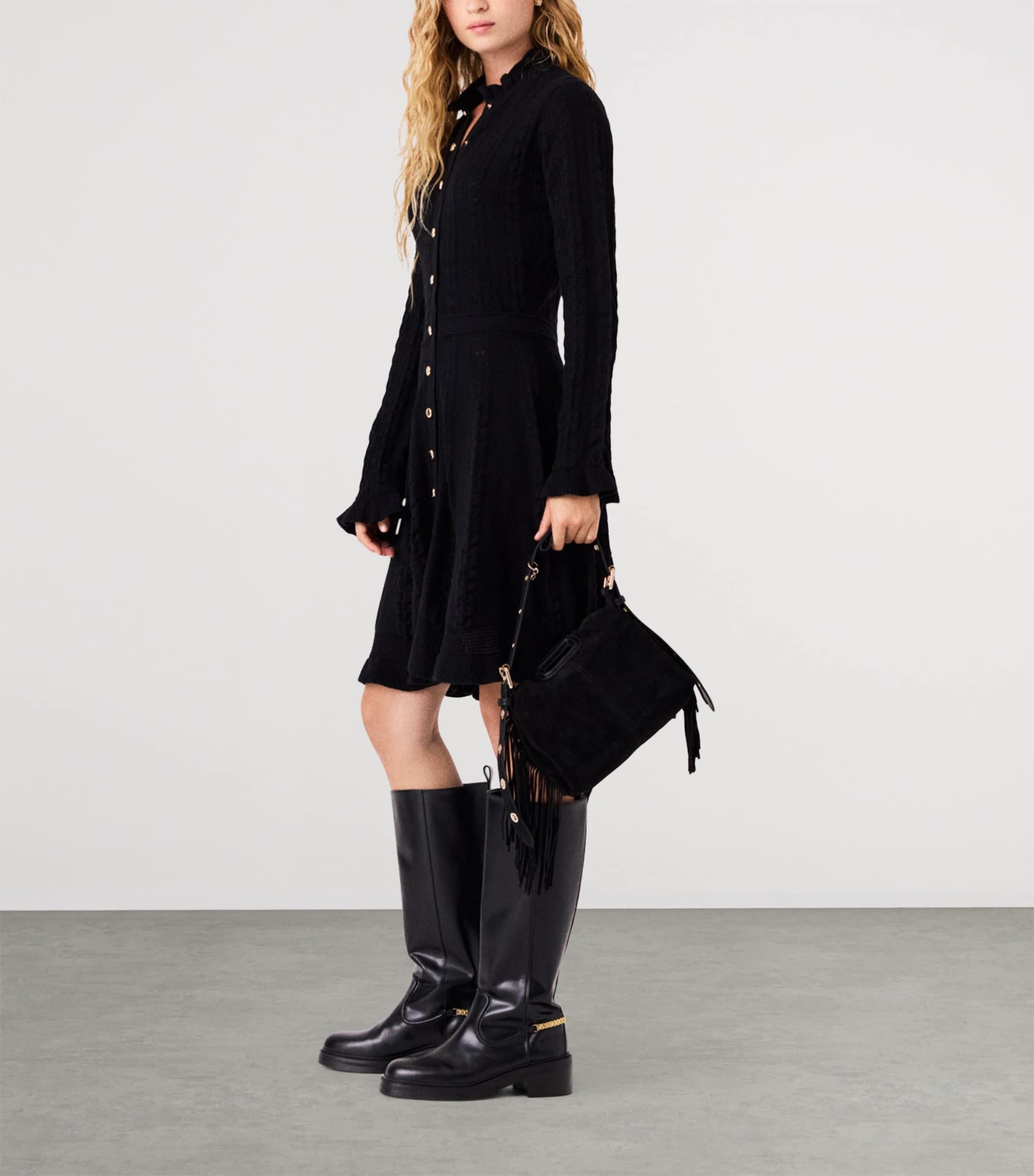 Maje Womens Knitted Mini Dress Black Image 3