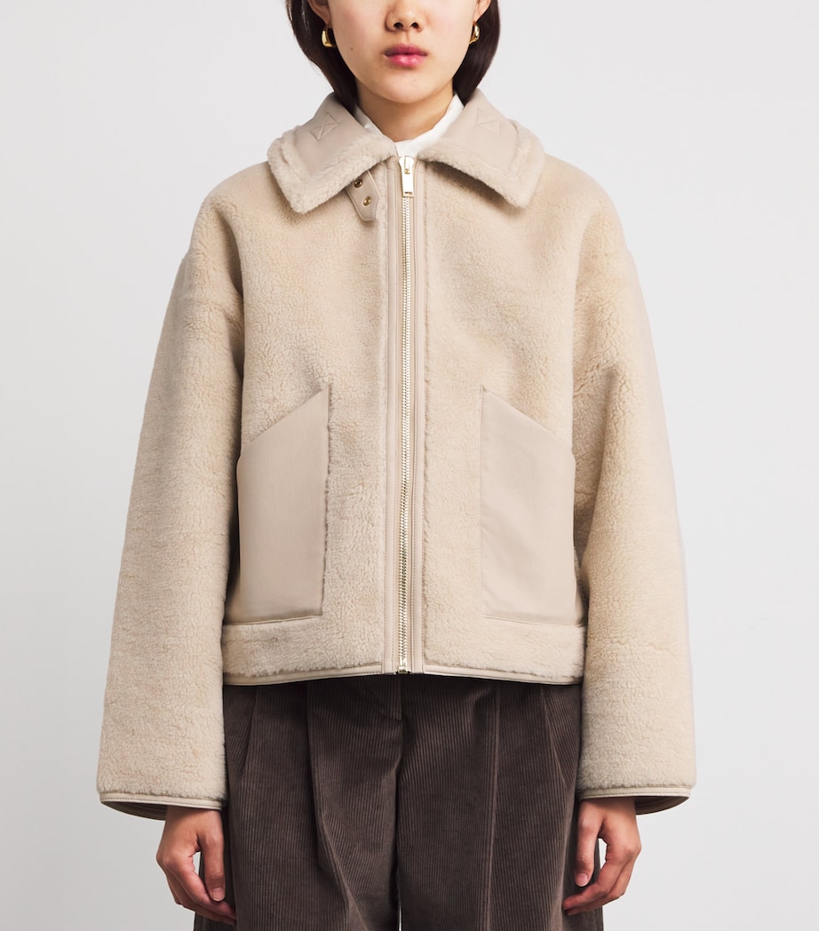 Faux Leather-Shearling Biker Jacket BEIGE Image 3