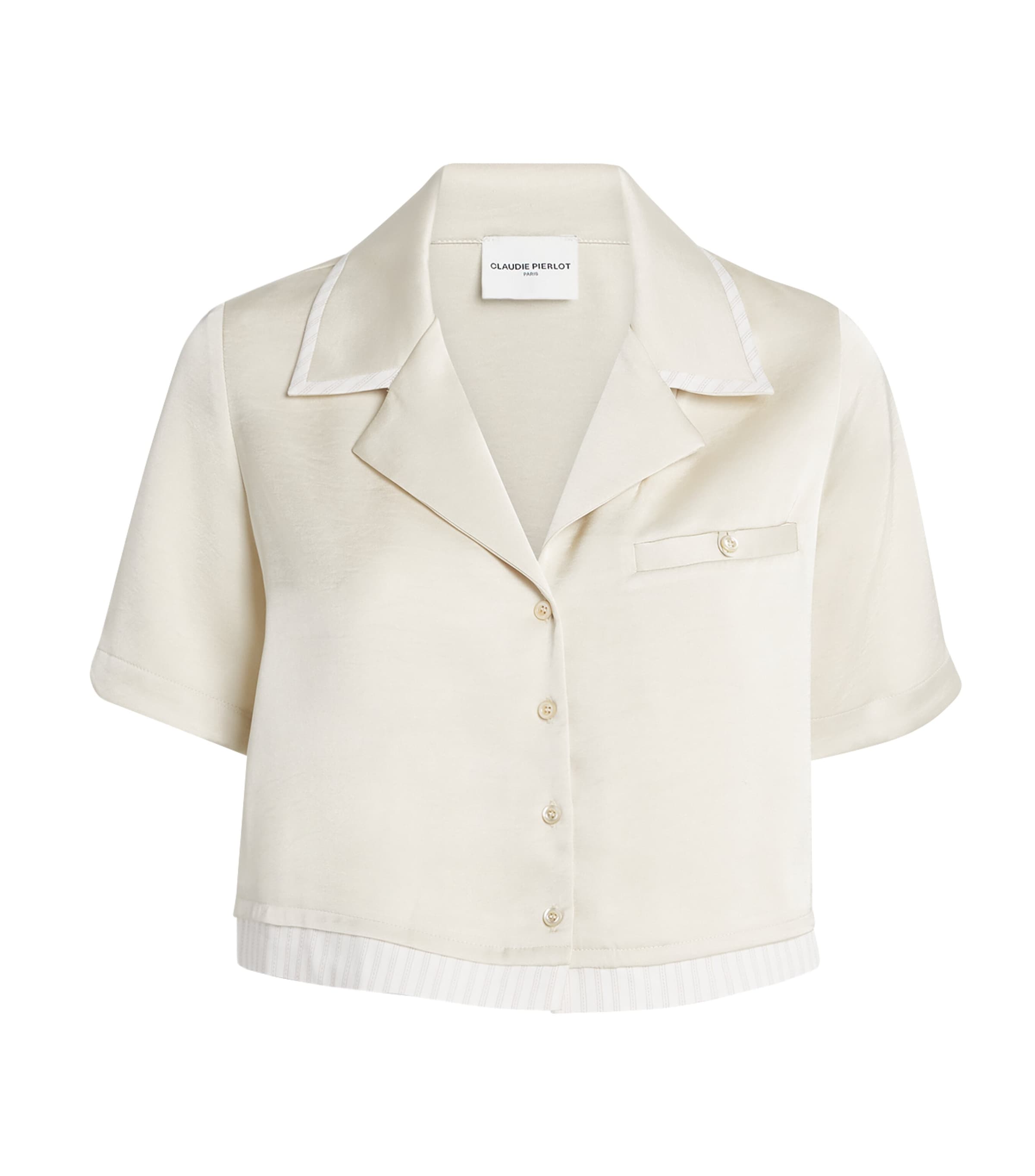 Claudie Pierlot Womens Satin Cropped Shirt Vanilla Image 1