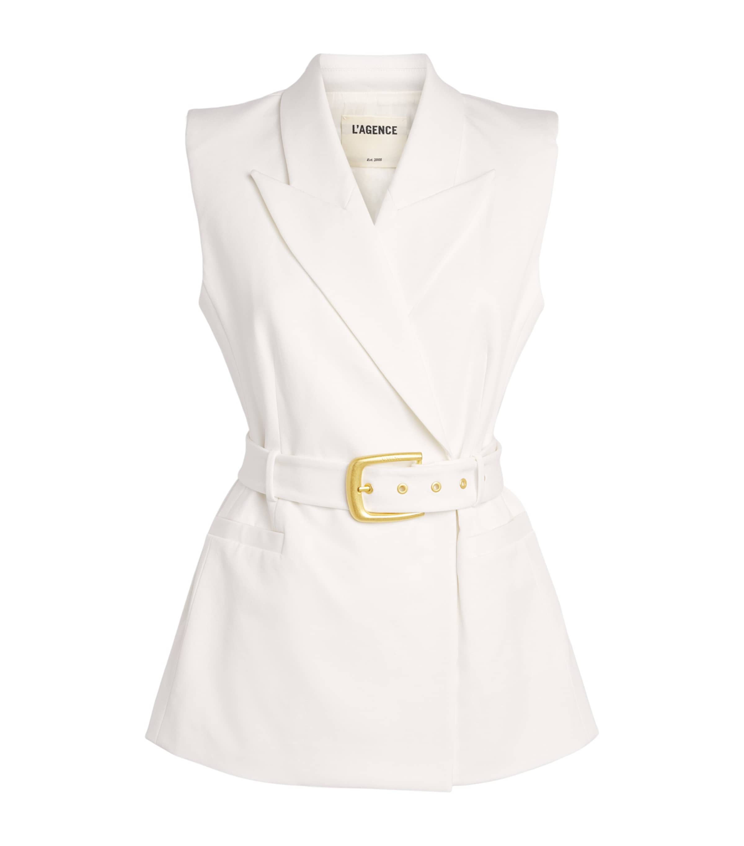 L'Agence Womens Belted Emerly Waistcoat Whit White Image 1