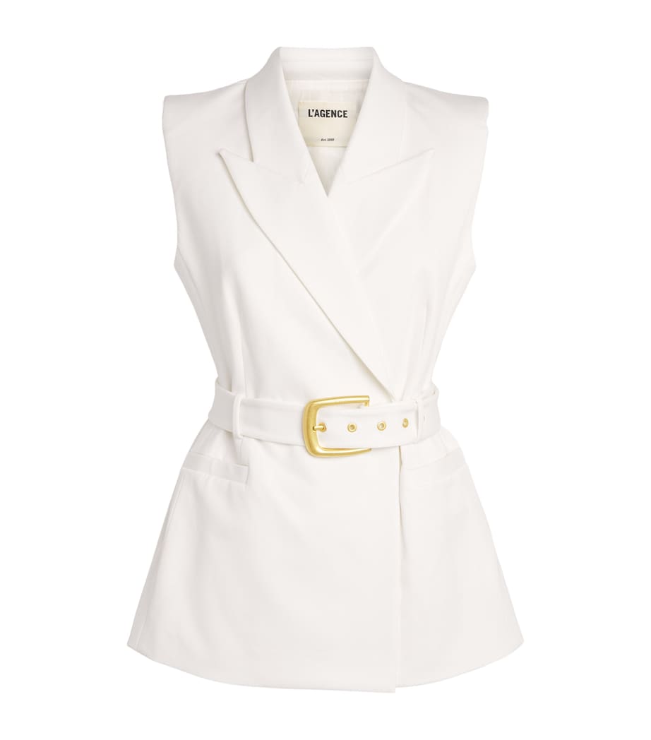 L'Agence Womens Belted Emerly Waistcoat Whit White Image 1