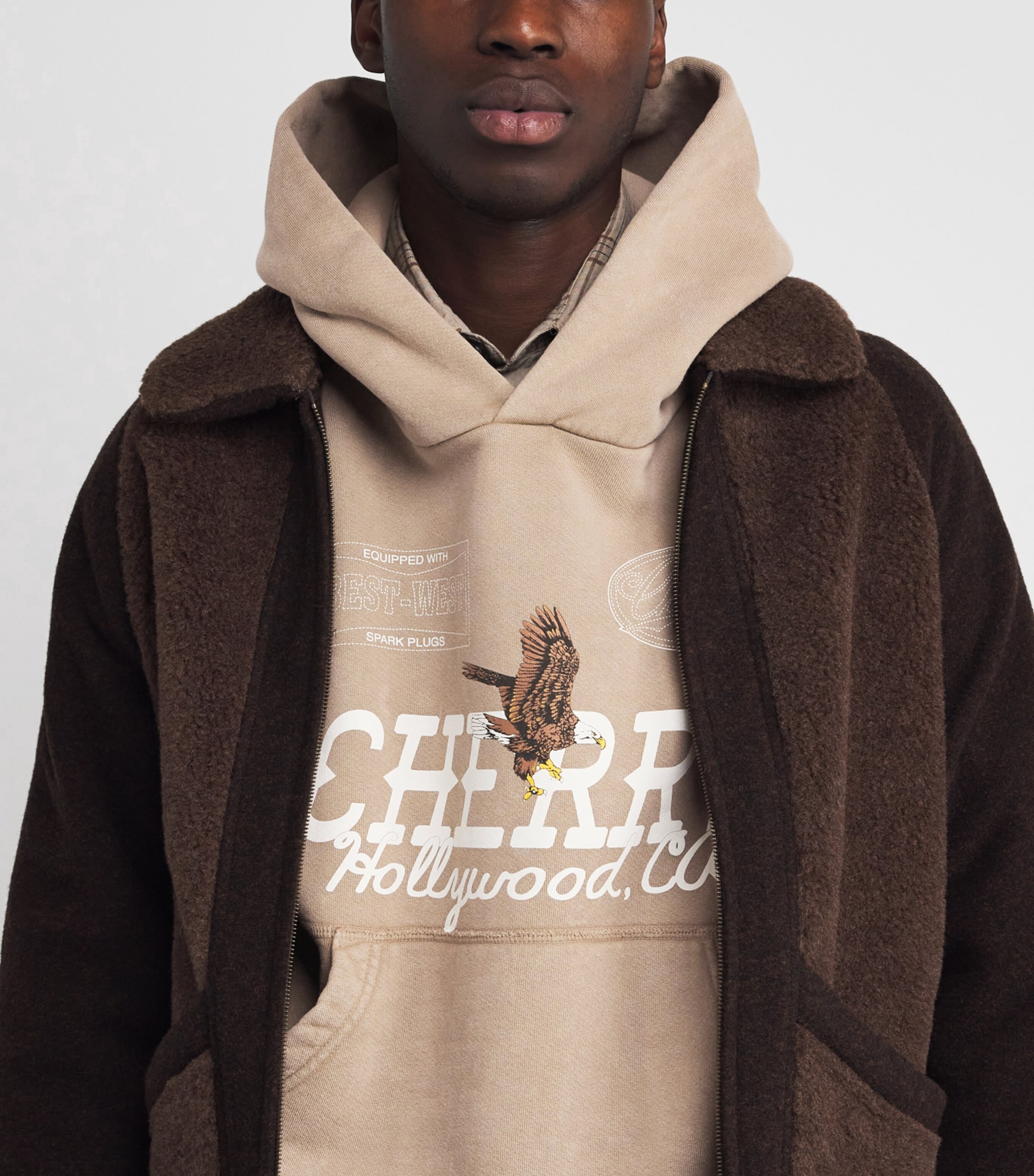 Cotton Logo Print Hollywood Hoodie TAN Image 6