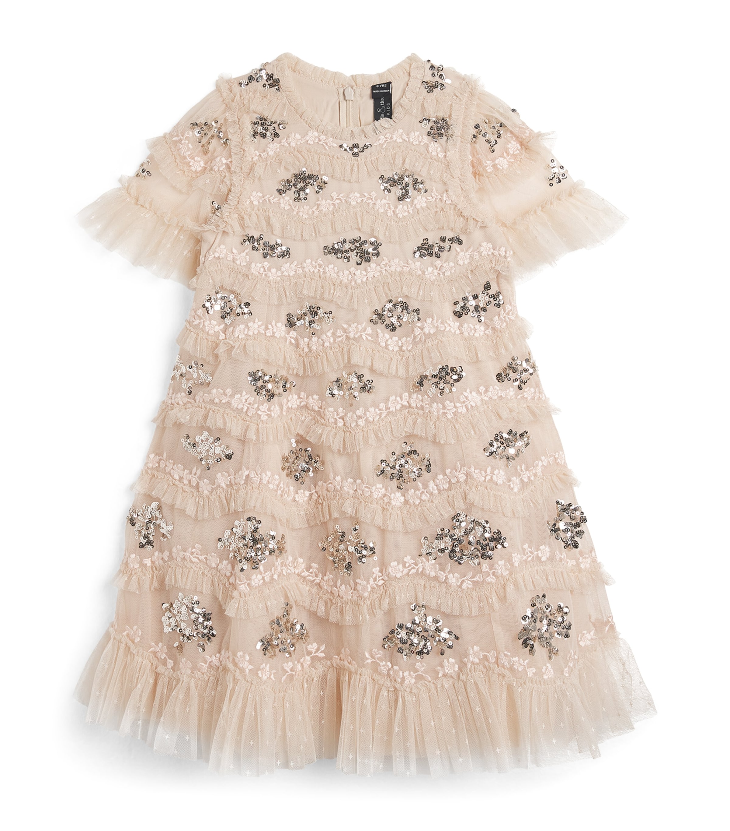 Shop Needle & Thread Sequinned Daisy Wave Dress In Beige