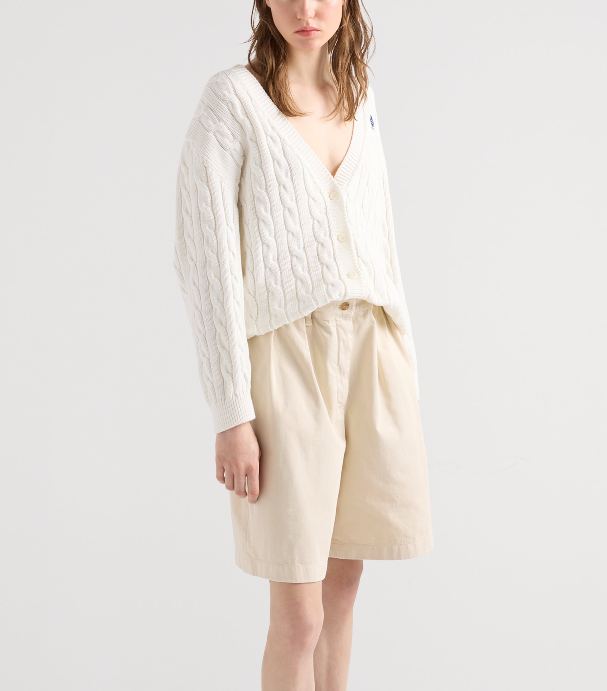 Prada Womens Cotton Cable-Knit Cardigan White Image 4