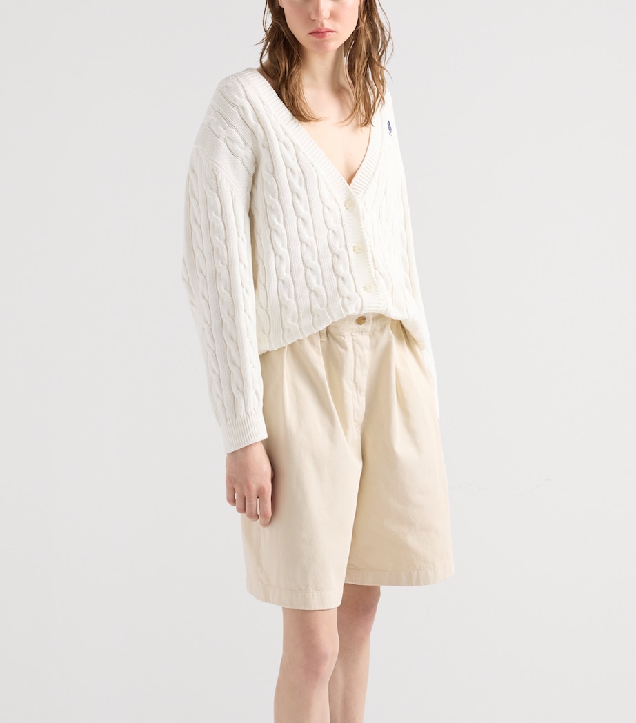 Prada Womens Cotton Cable-Knit Cardigan White Image 4