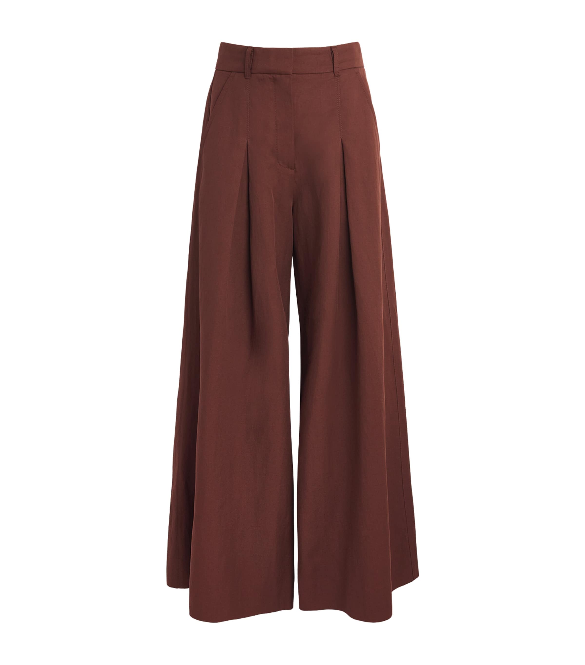 ME+EM Womens Pleated Wide-Leg Trousers Cinnamon Brown Image 1