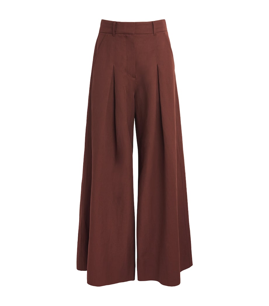 ME+EM Womens Pleated Wide-Leg Trousers Cinnamon Brown Image 1