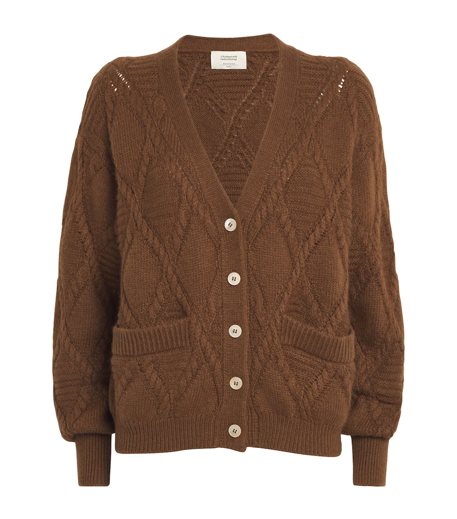 Rope Knit V-Neck Cardigan BROWN Image 1