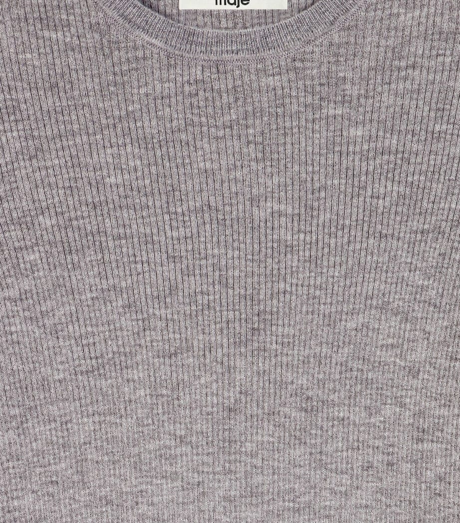Maje Womens Wool-Silk Rib-Knit Sweater Grey Image 10