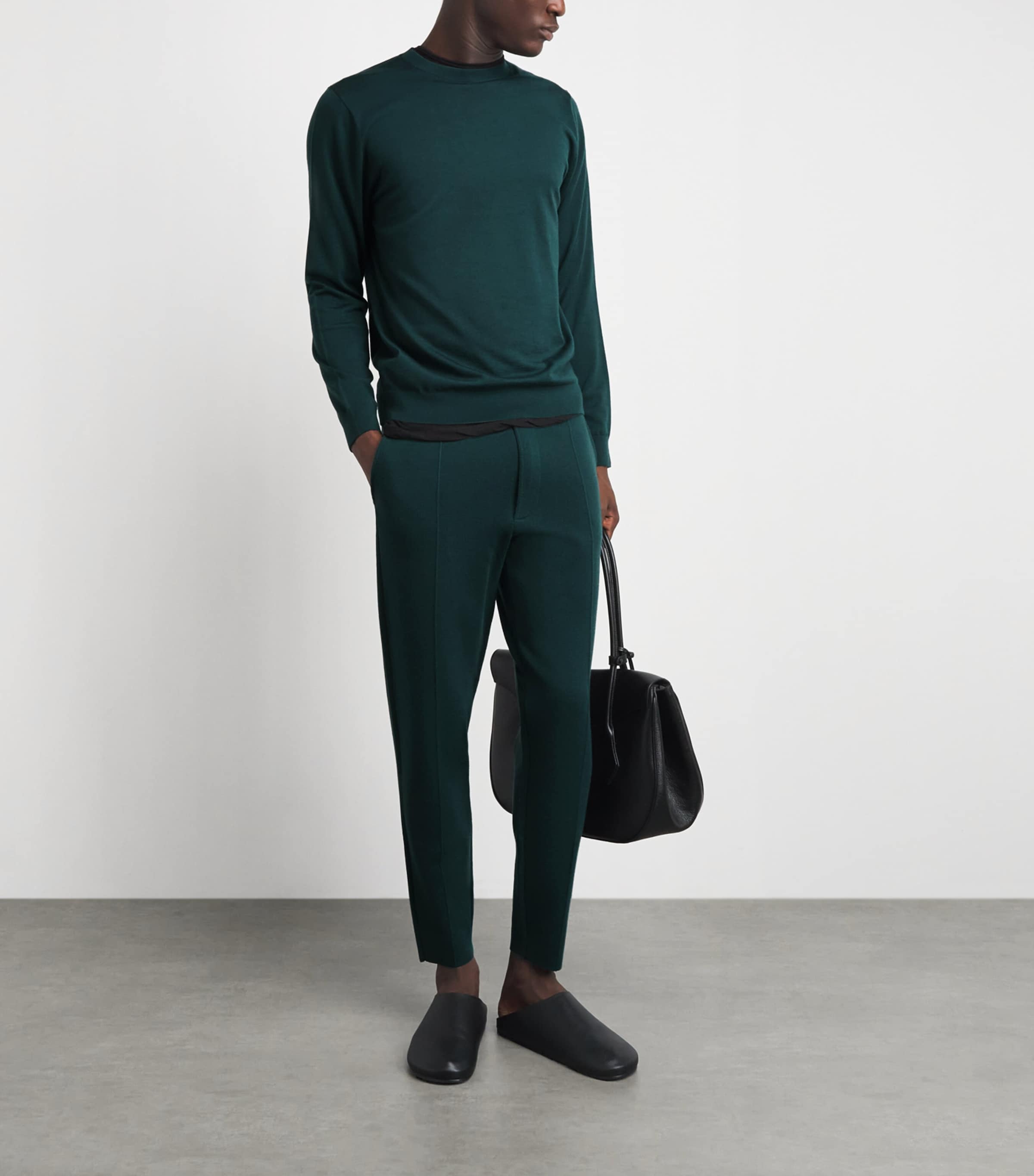 Falke Mens Ultrafine Merino Wool Sweater Forest Image 2