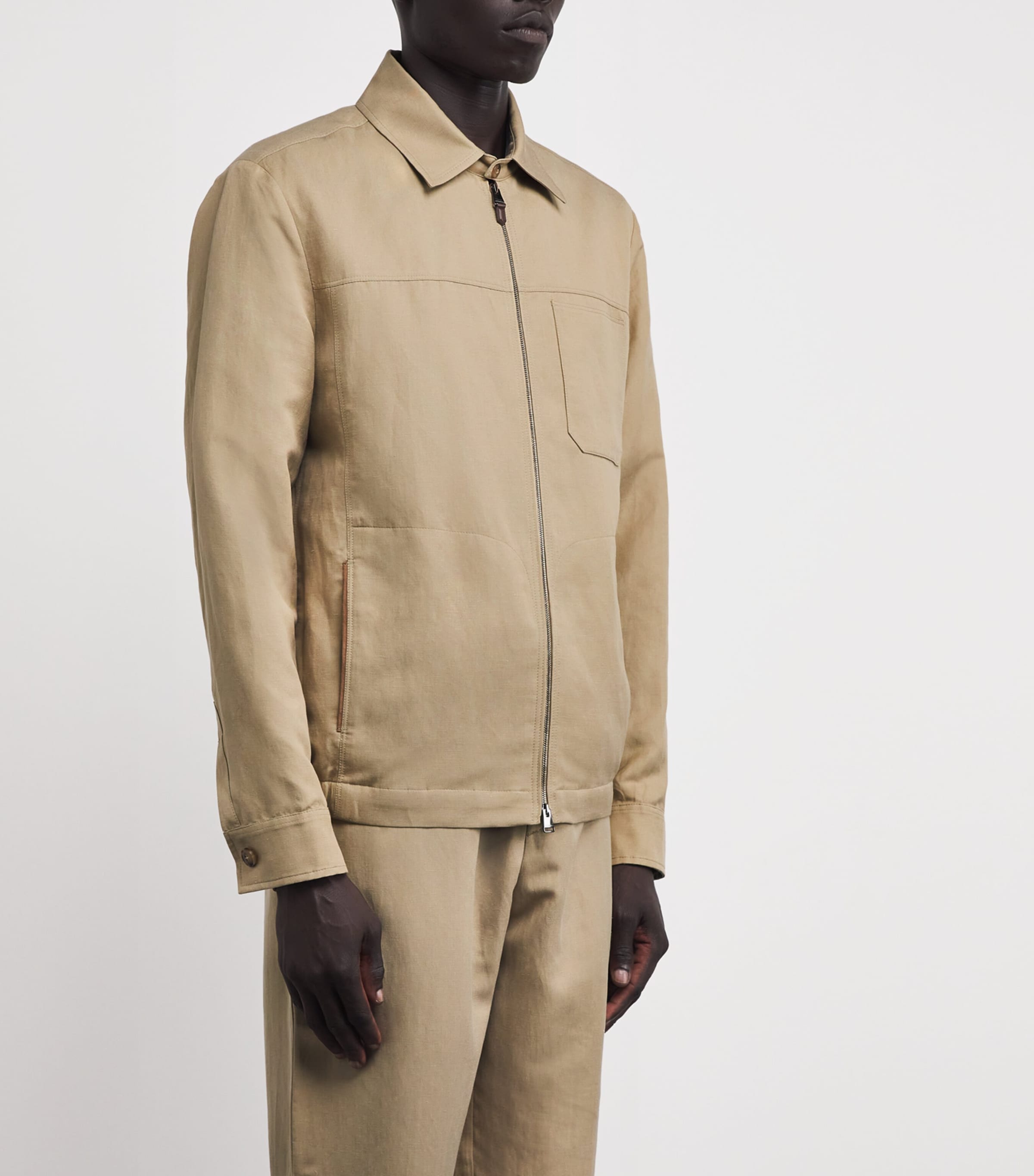 Canali Mens Linen-Silk Jacket Beige Image 3