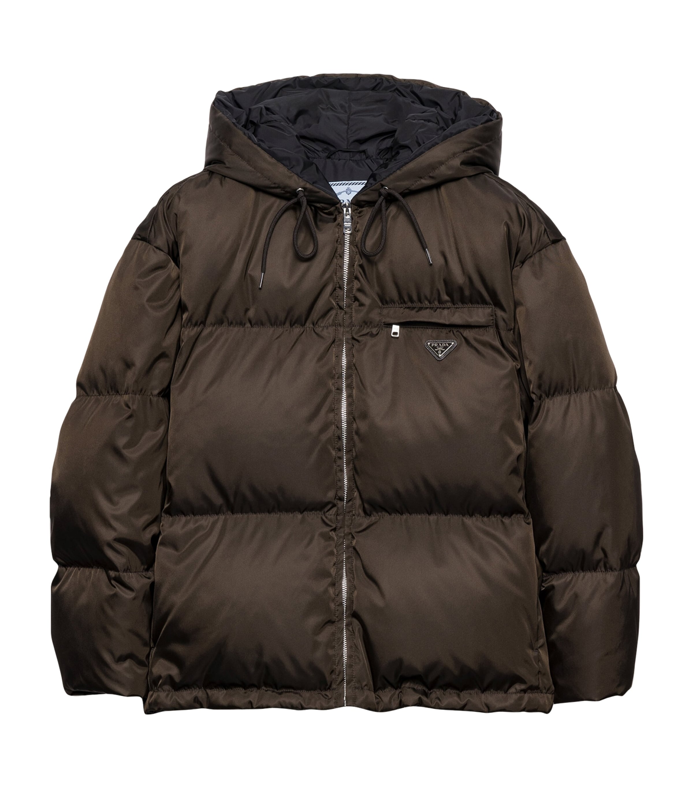 Prada Womens Re-Nylon Hooded Down Jacket Brown Image 1