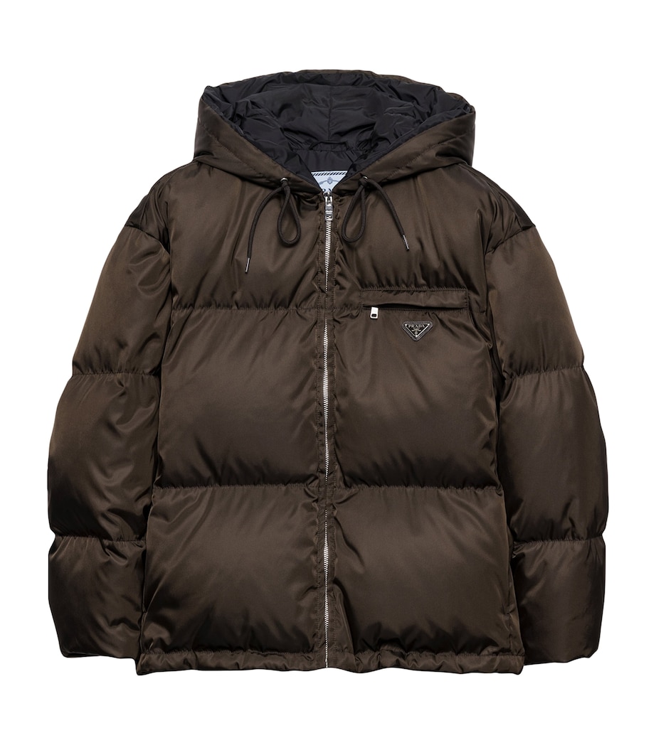 Prada Womens Re-Nylon Hooded Down Jacket Brown Image 1