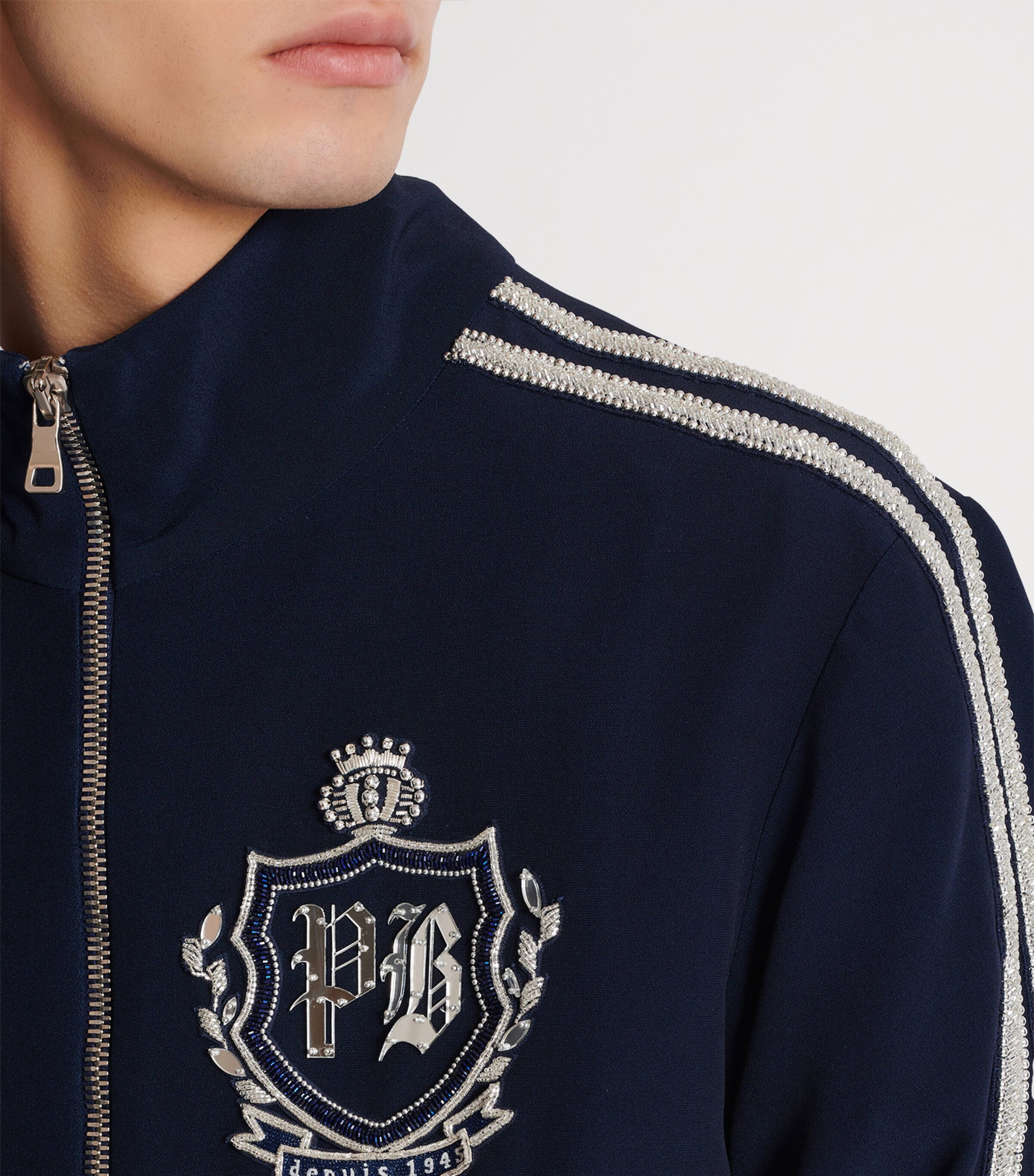 Balmain Mens College Emblem Track Jacket Sfj Bleu/blanc Image 8