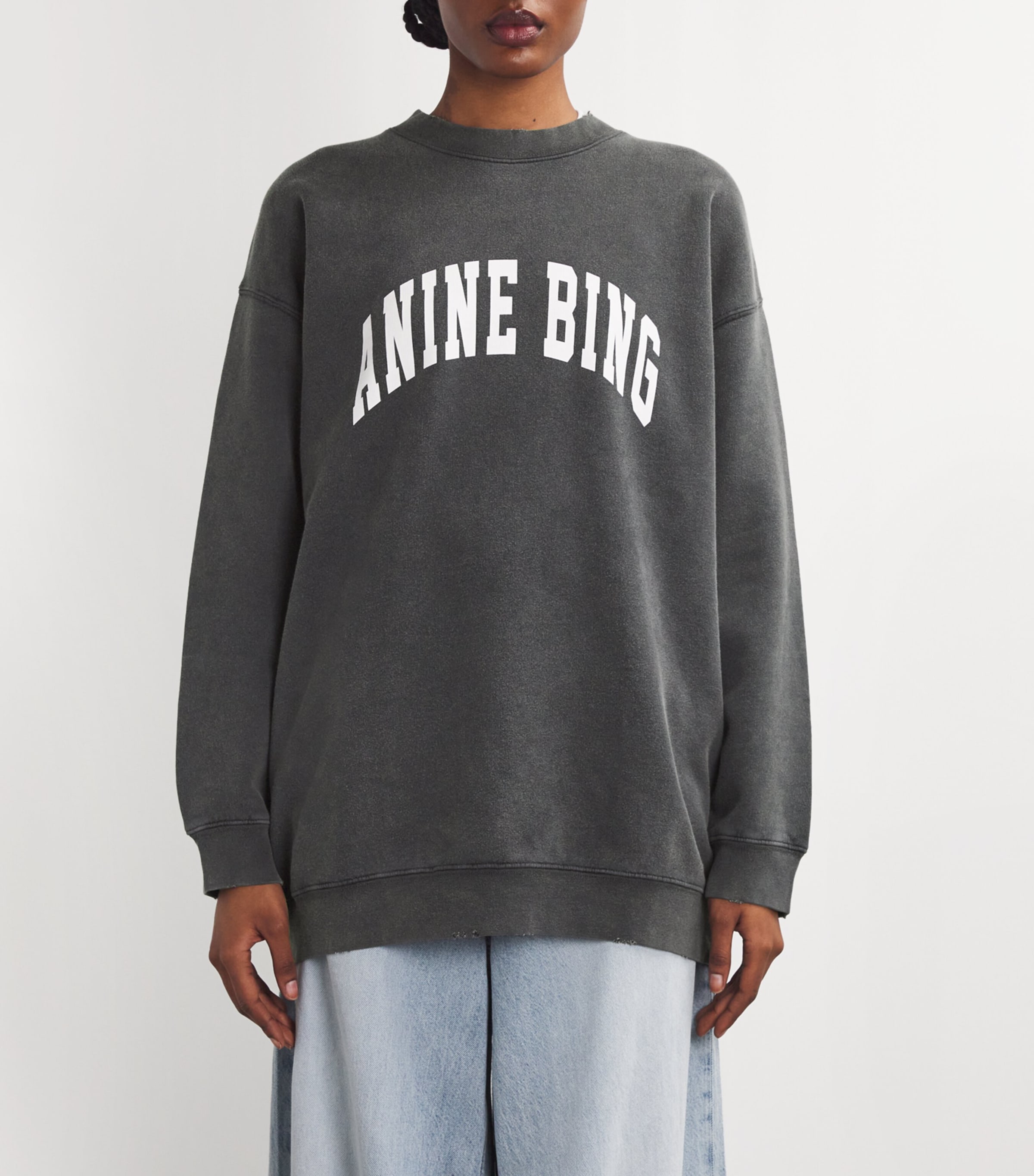 ANINE BING Womens Logo Tyler Sweatshirt Washed Black Image 3