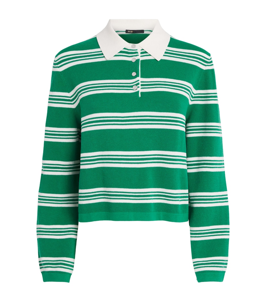 Maje Womens Cotton-Blend Stripe Polo Sweater Green Image 1