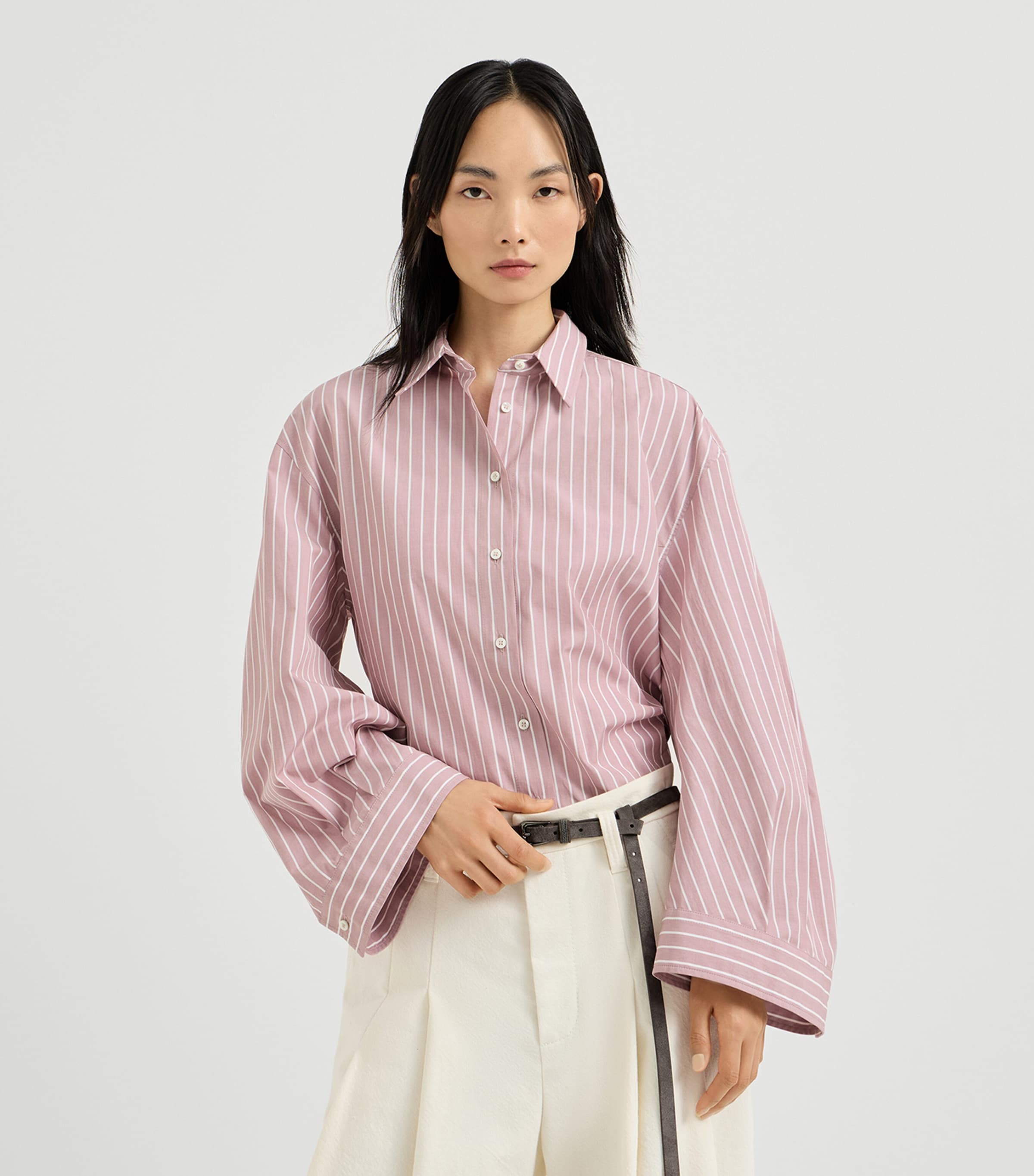 Brunello Cucinelli Womens Cotton Poplin Stripe Shirt Rosa/bianco Image 4