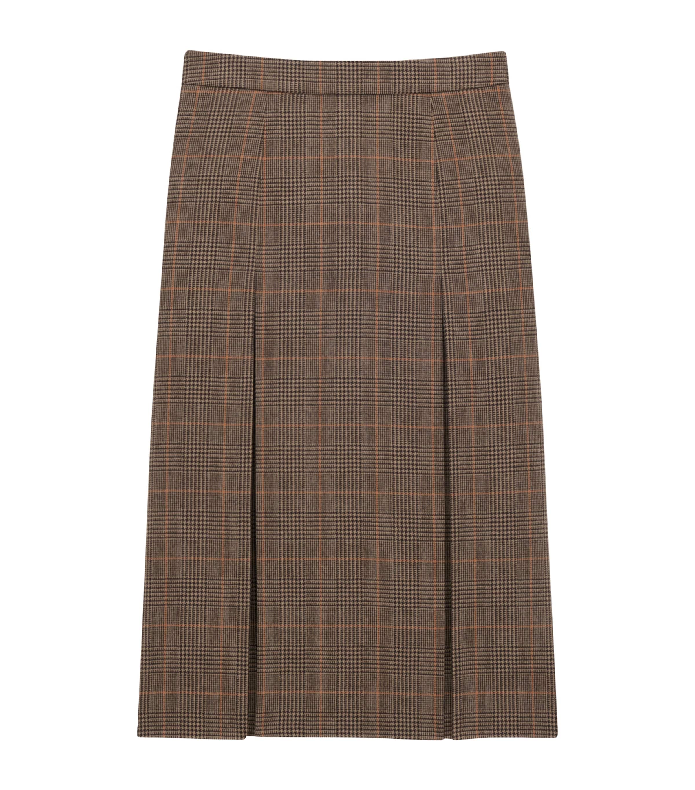 Saint Laurent Check Print Midi Skirt In White